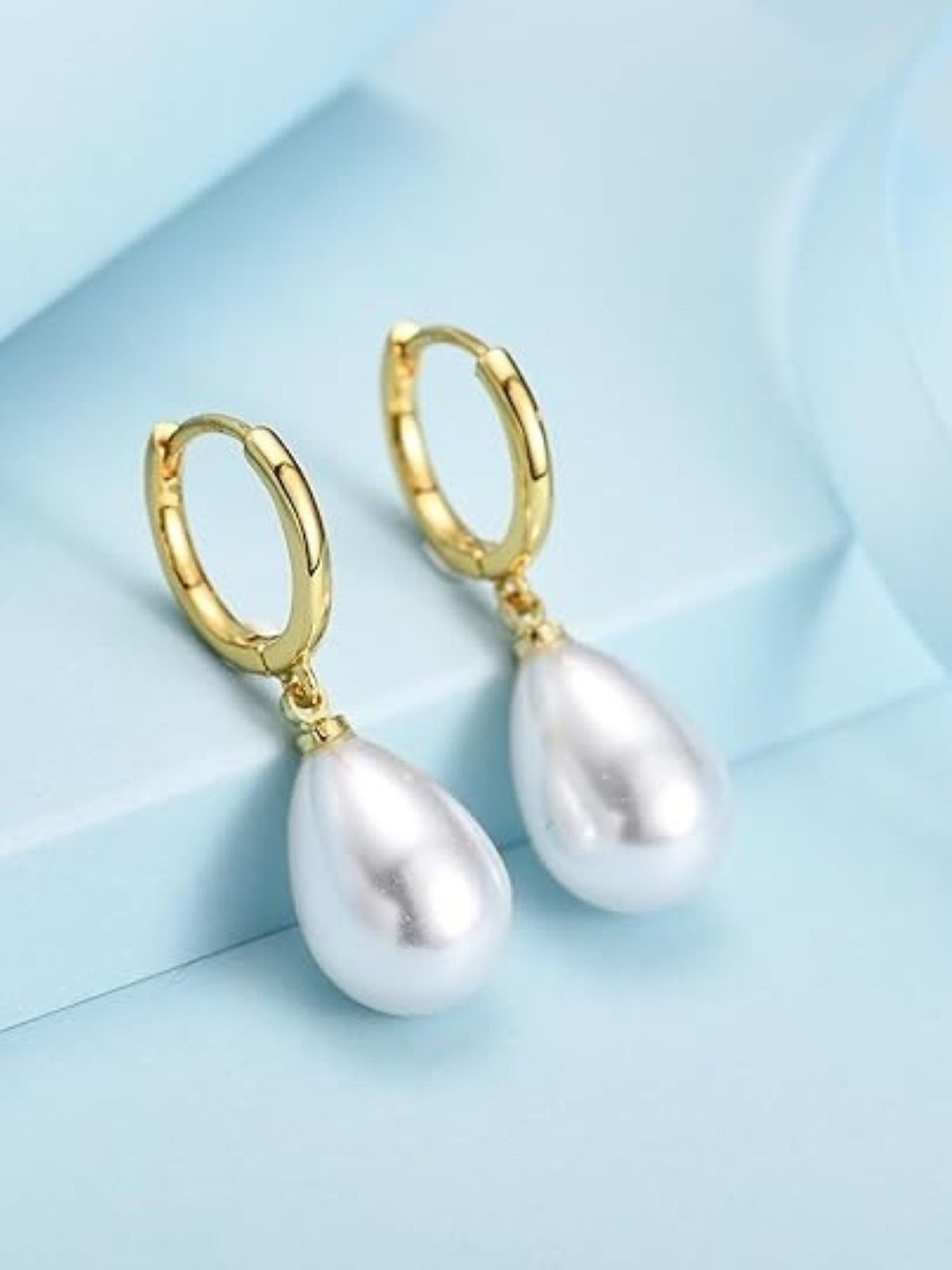 

EL REGALO Beaded Stainless Steel Contemporary Hoop Earrings, White