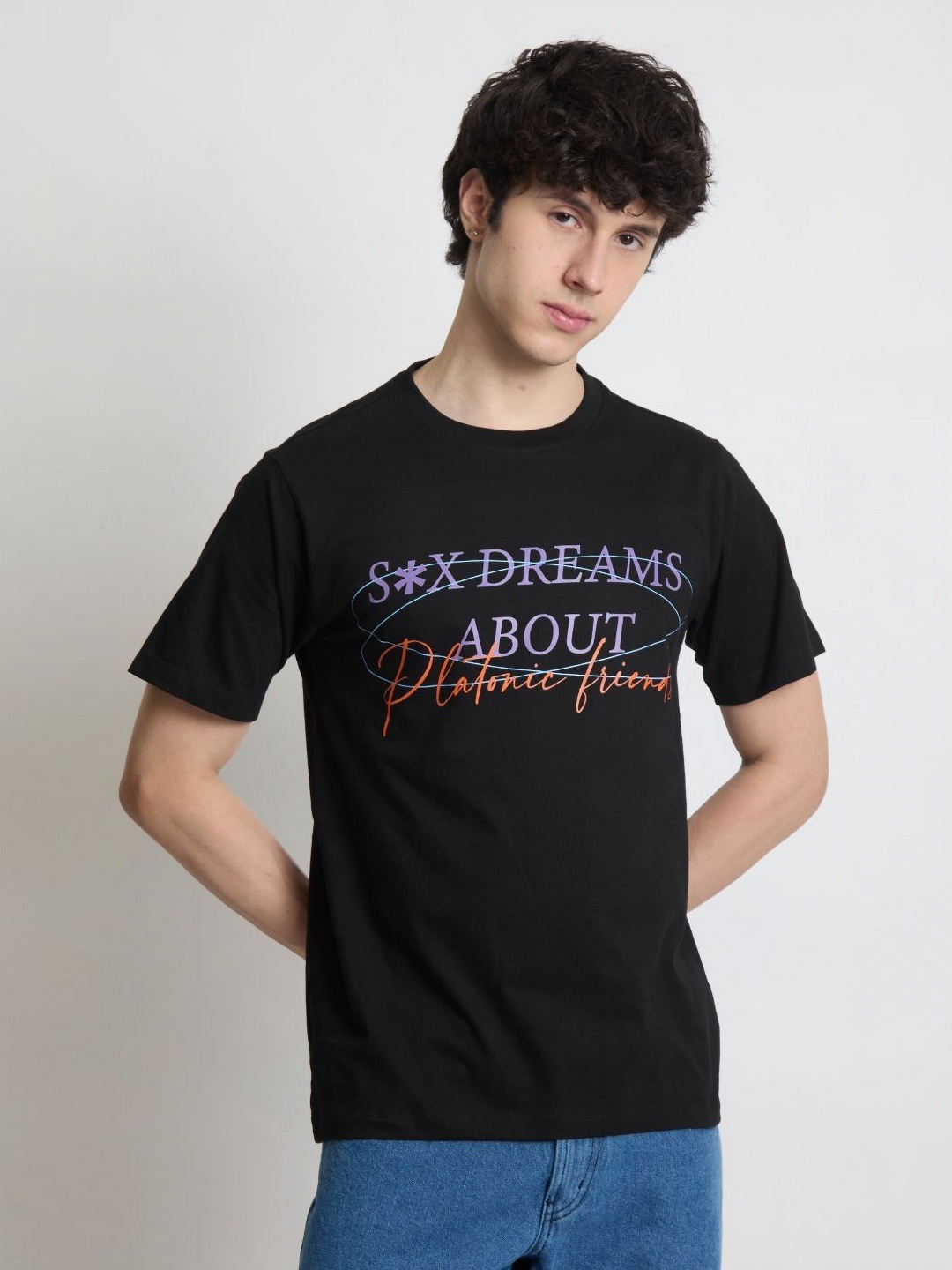 

IVOC Men Typography Printed T-shirt, Black