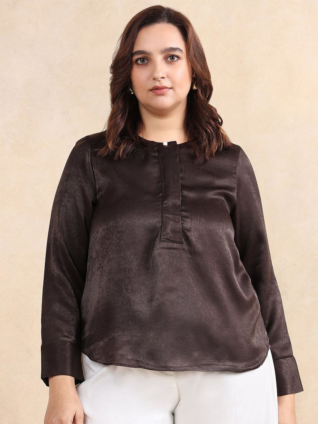 

Rareism Plus Size Women Sheen Top, Brown