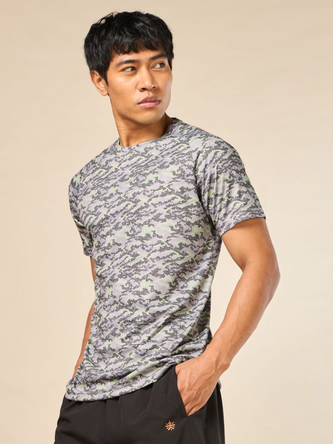 

CULT Men Moisture Wicking Abstract Printed Round Neck T-shirt, Grey