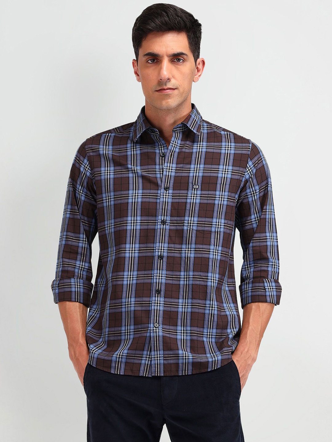 

Arrow Sport Men Slim Fit Tartan Checks Opaque Checked Casual Shirt, Brown