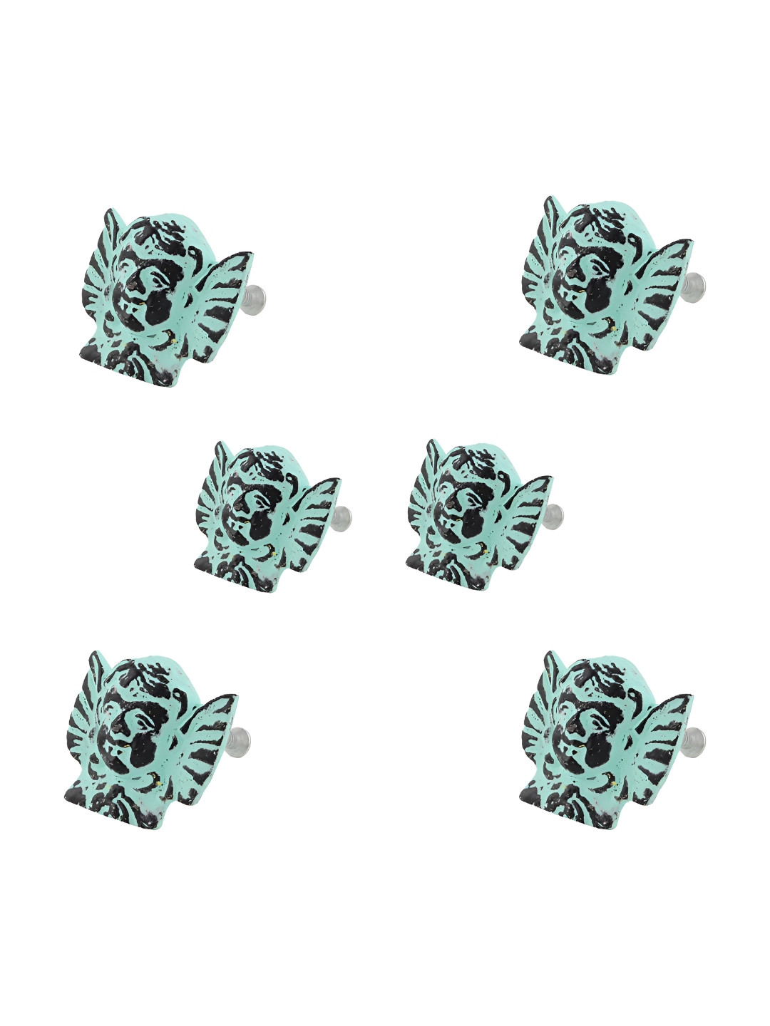 

Indianshelf 6Pcs Turquoise Blue Textured Angel Knobs