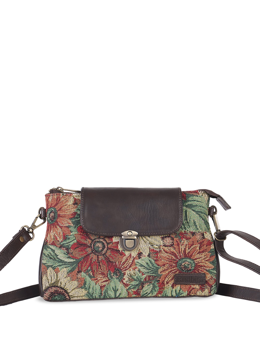 

RUDHIRA Floral Printed PU Structured Sling Bag, Red