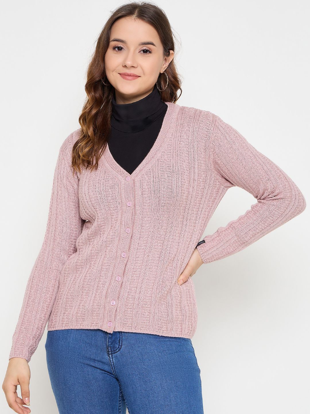 

CREATIVE LINE Women Long Sleeves Woollen Cardigan, Pink