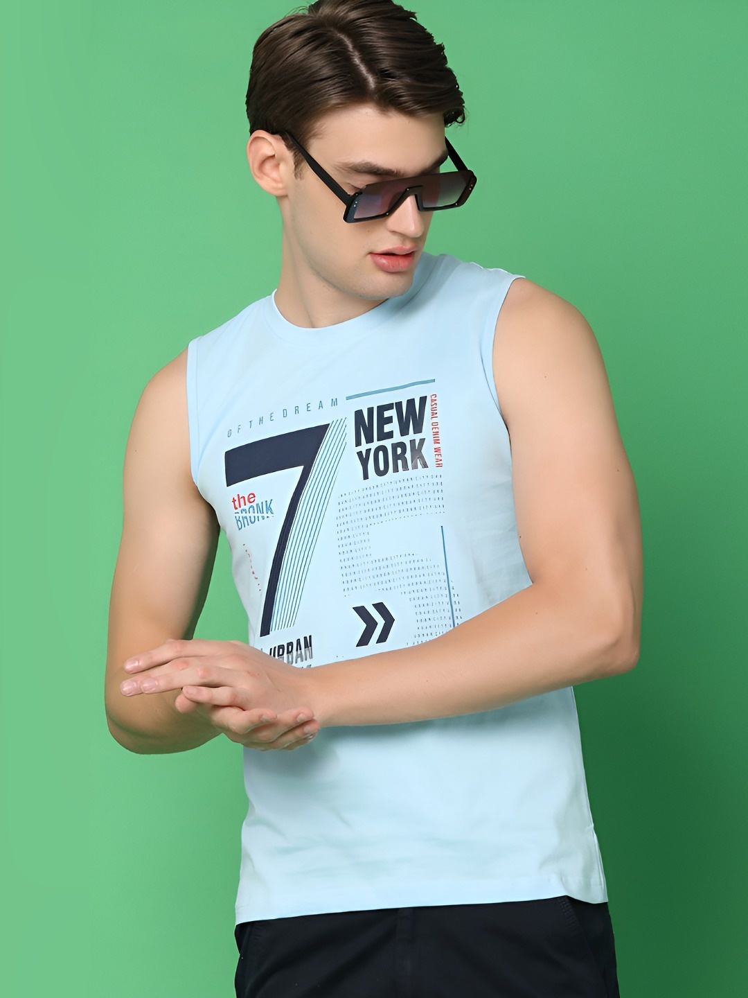 

V-Mart Men Typography Printed Round Neck Cotton T-shirt, Blue
