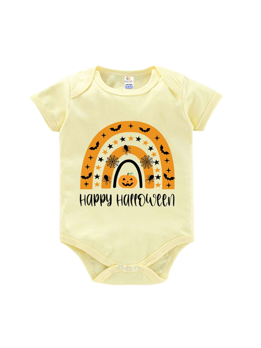 

Babywish Kids-Unisex Happy Halloween Printed Cotton Bodysuit, Yellow