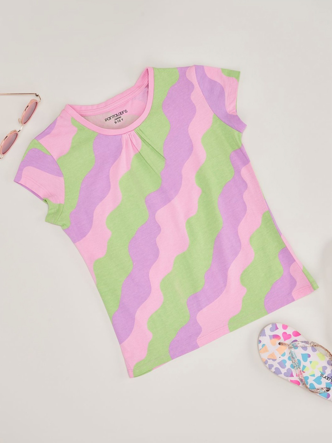 

Pantaloons Junior Girls Striped Round Neck Cotton T-shirt, Green