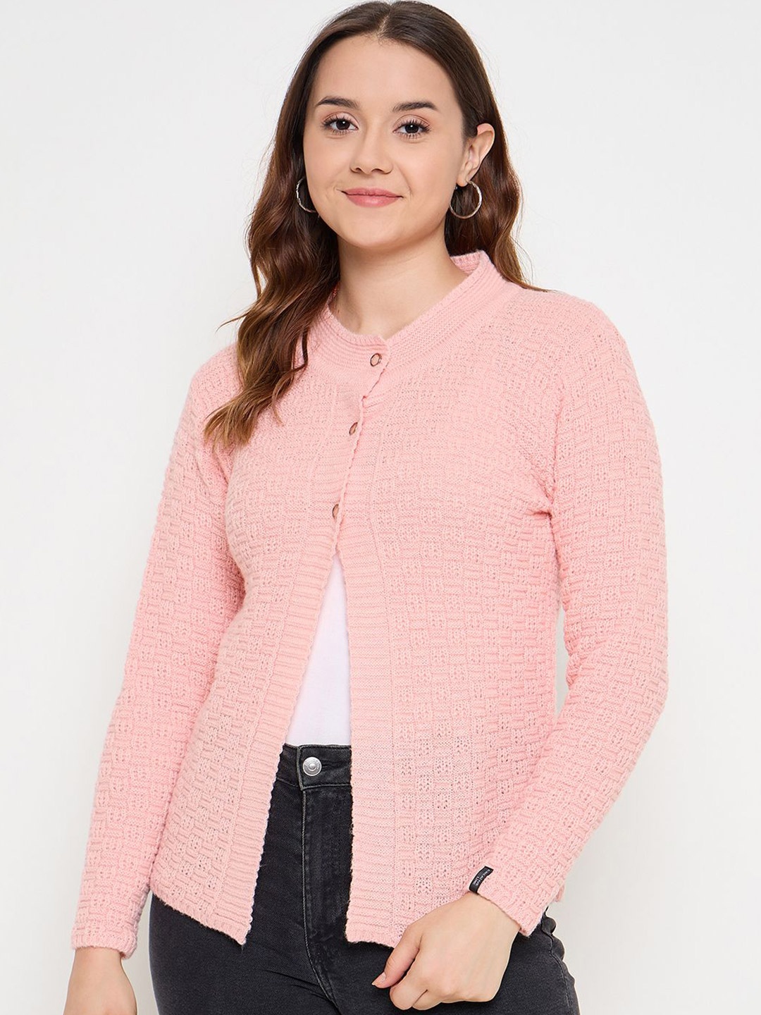 

CREATIVE LINE Women Woollen Longline Cardigan, Pink