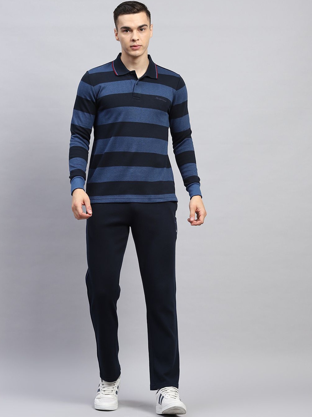 

Monte Carlo Striped Polo Collar Long Sleeves T-Shirt With Trouser, Navy blue