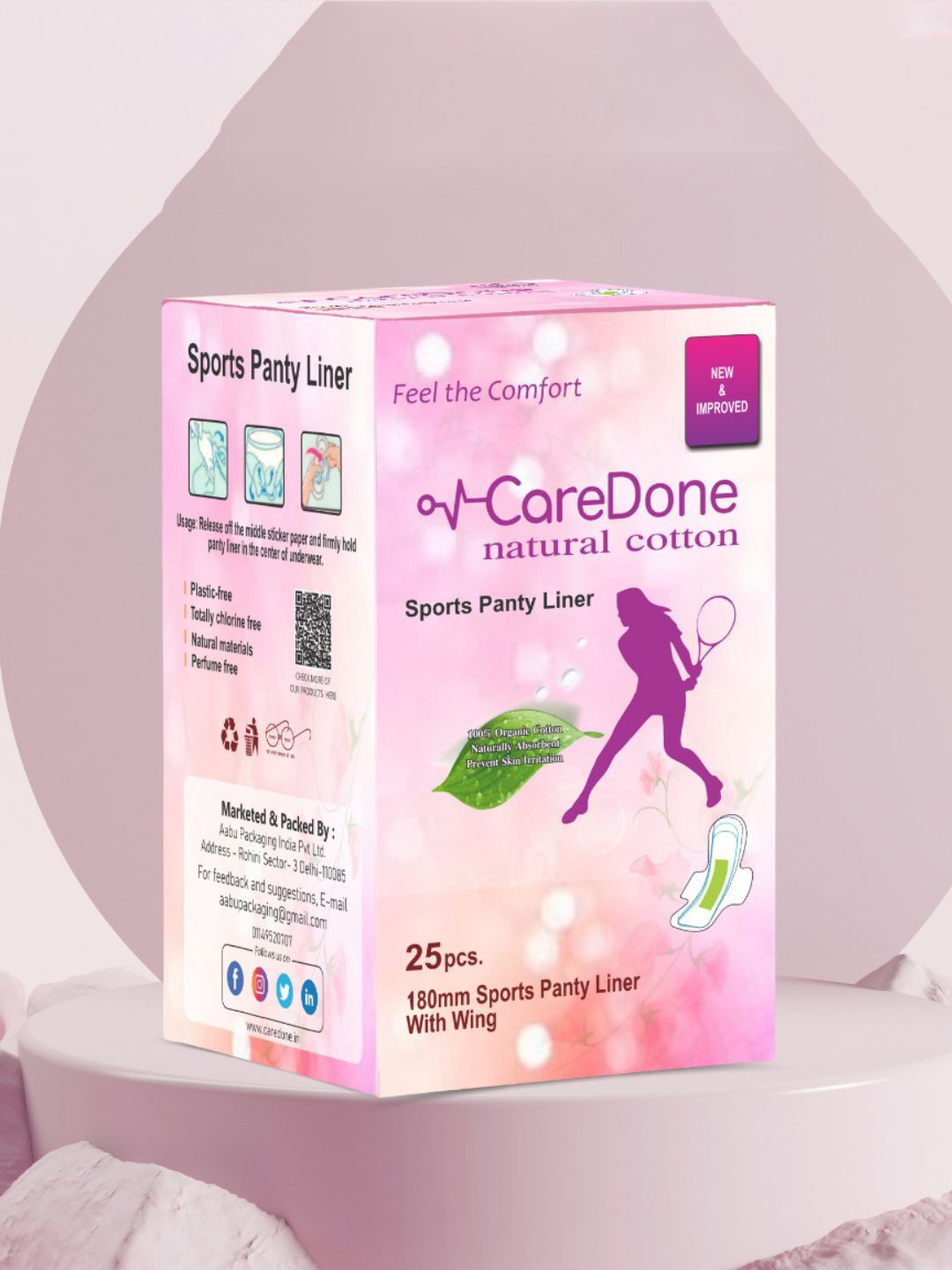 

CareDone Ultra Thin Pure Cotton Sports Panty Liners, Pink