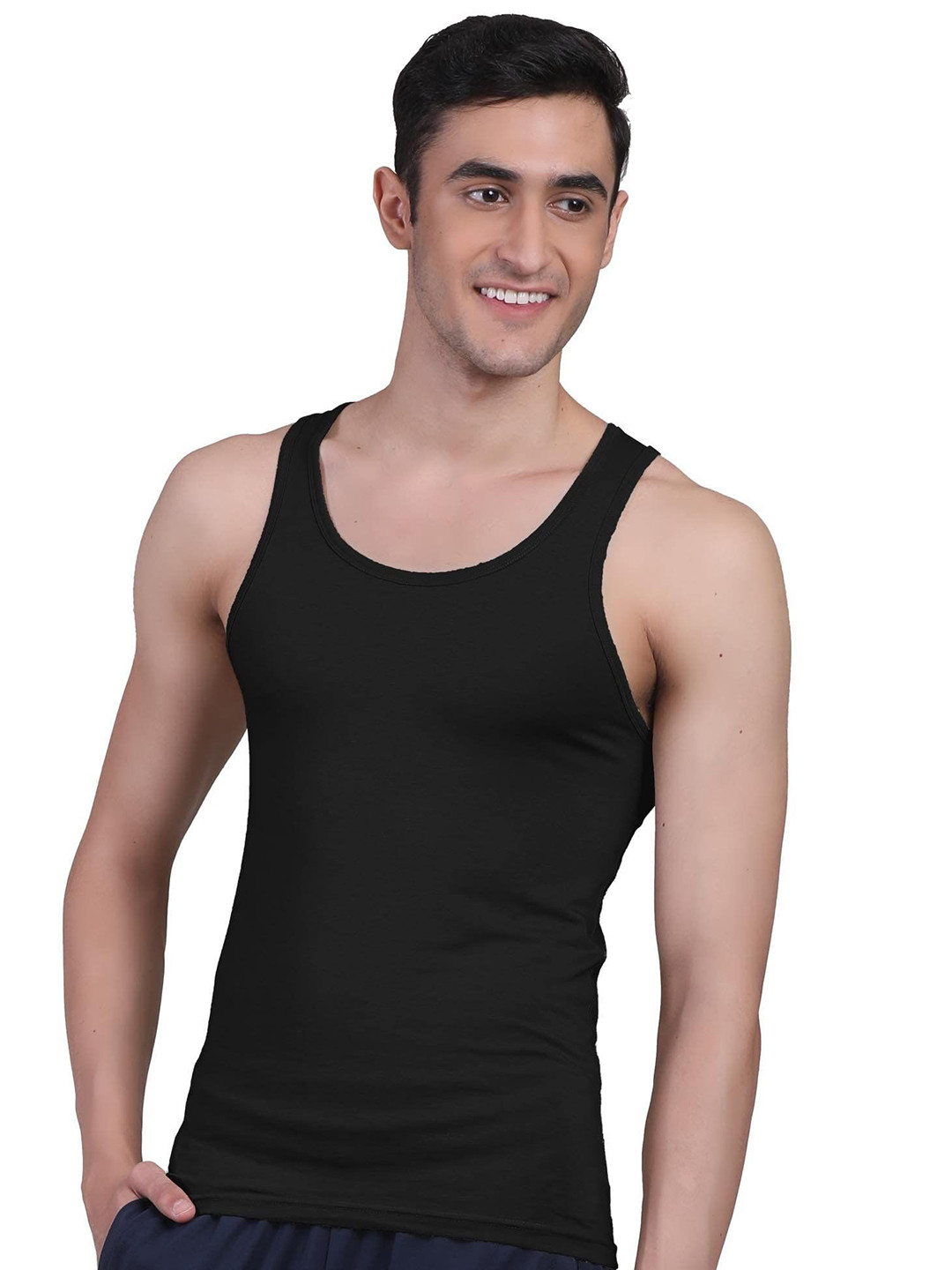 

FREECULTR Men Round Neck Anti Microbial, Anti Odor, Breath tech Innerwear Vest, Black
