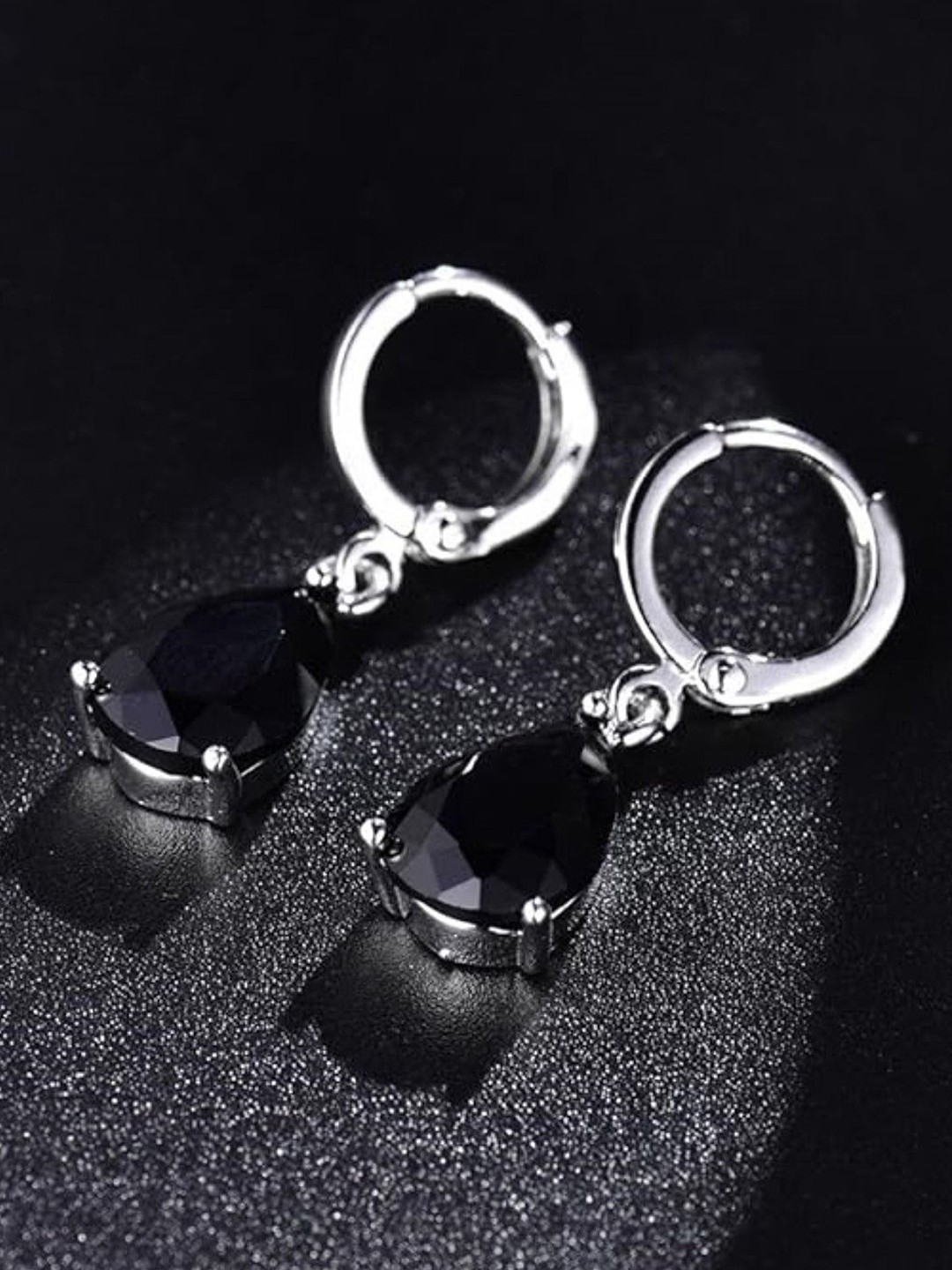

EL REGALO Stone Studded Stainless Steel Contemporary Drop Earrings, Black