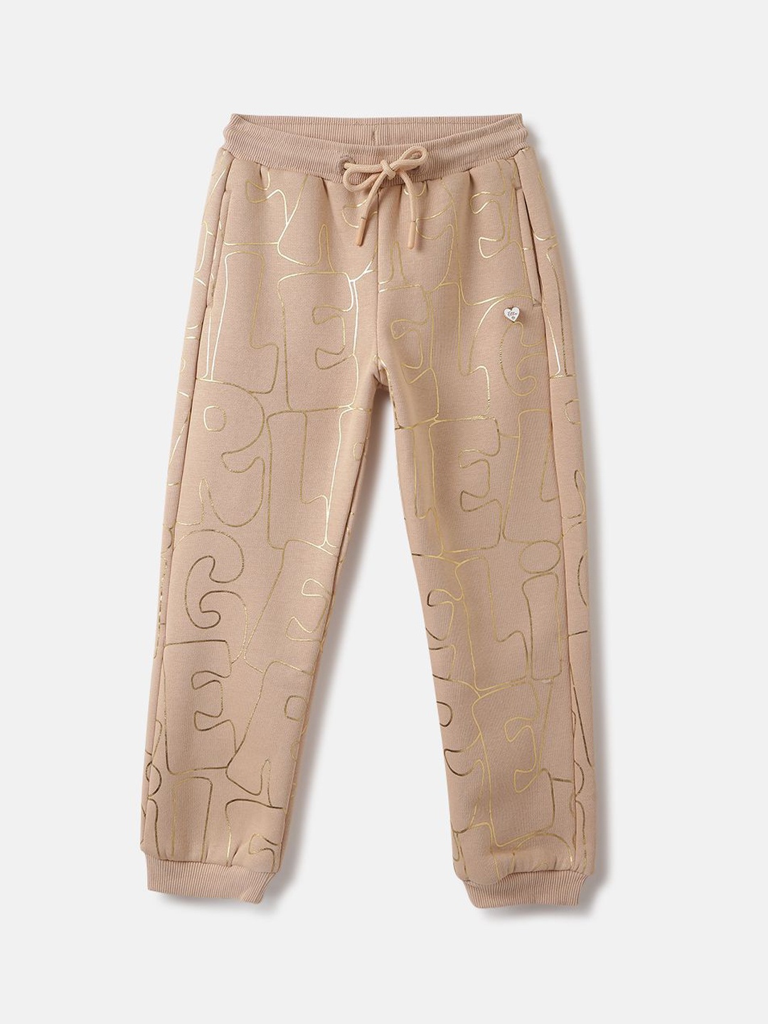 

ELLE Girls Cotton Relaxed Fit Joggers, Beige