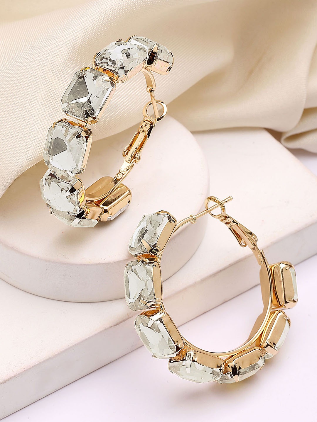 

Bohey by KARATCART Gold-Plated CZ Studded Contemporary Hoop Earrings