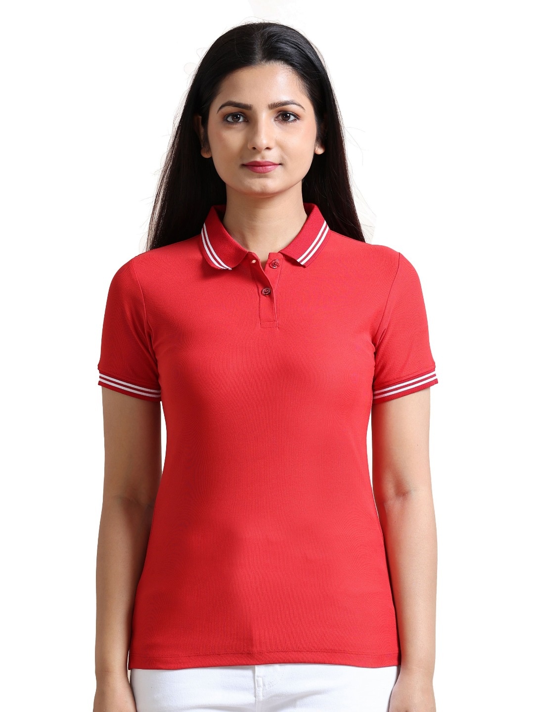 

ECOLINE Clothing Women Antimicrobial Solid Polo Collar T-shirt, Red