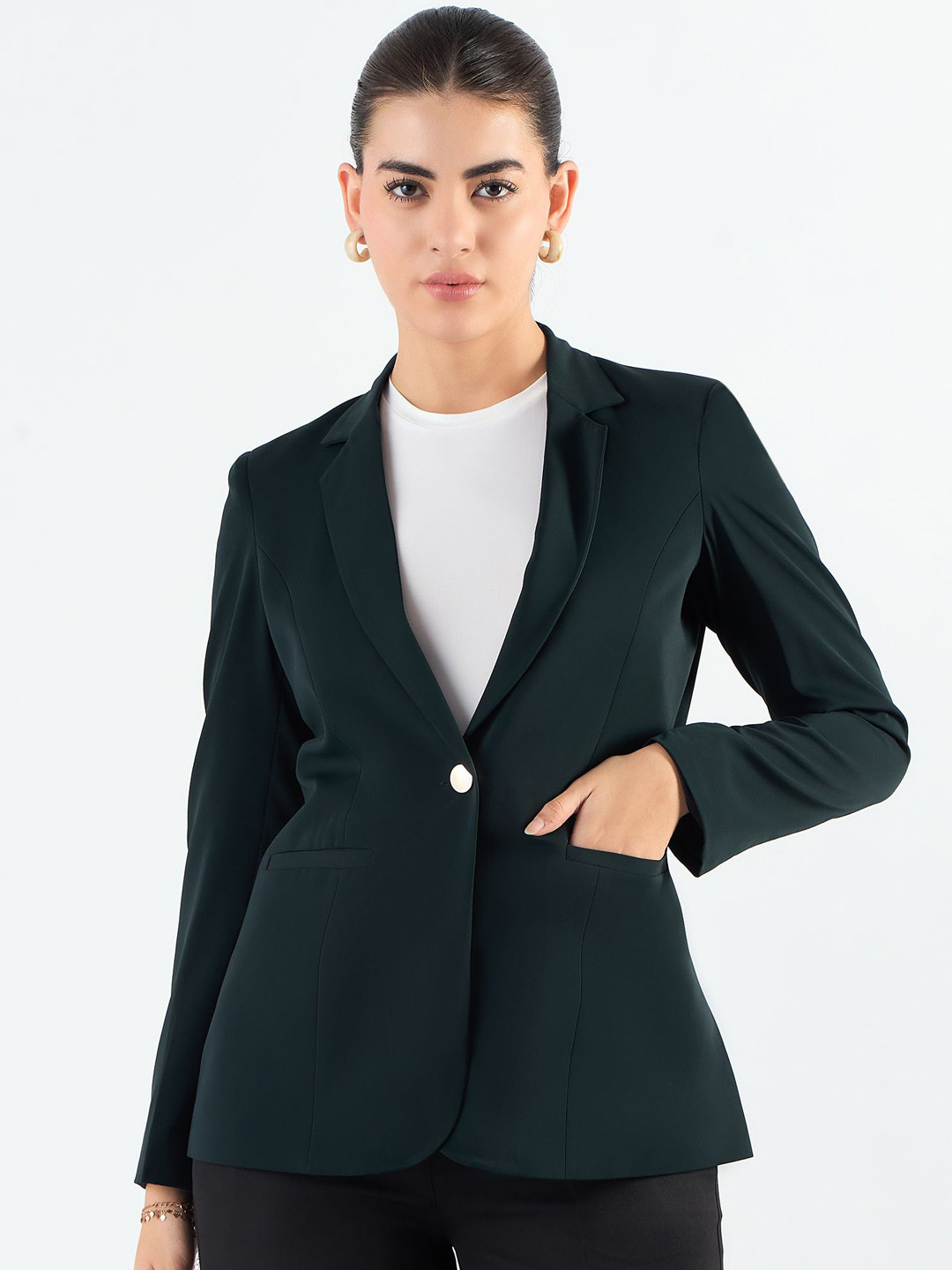 

PowerSutra Tailored Fit Notched Lapel Collar Single Breasted Blazers, Green