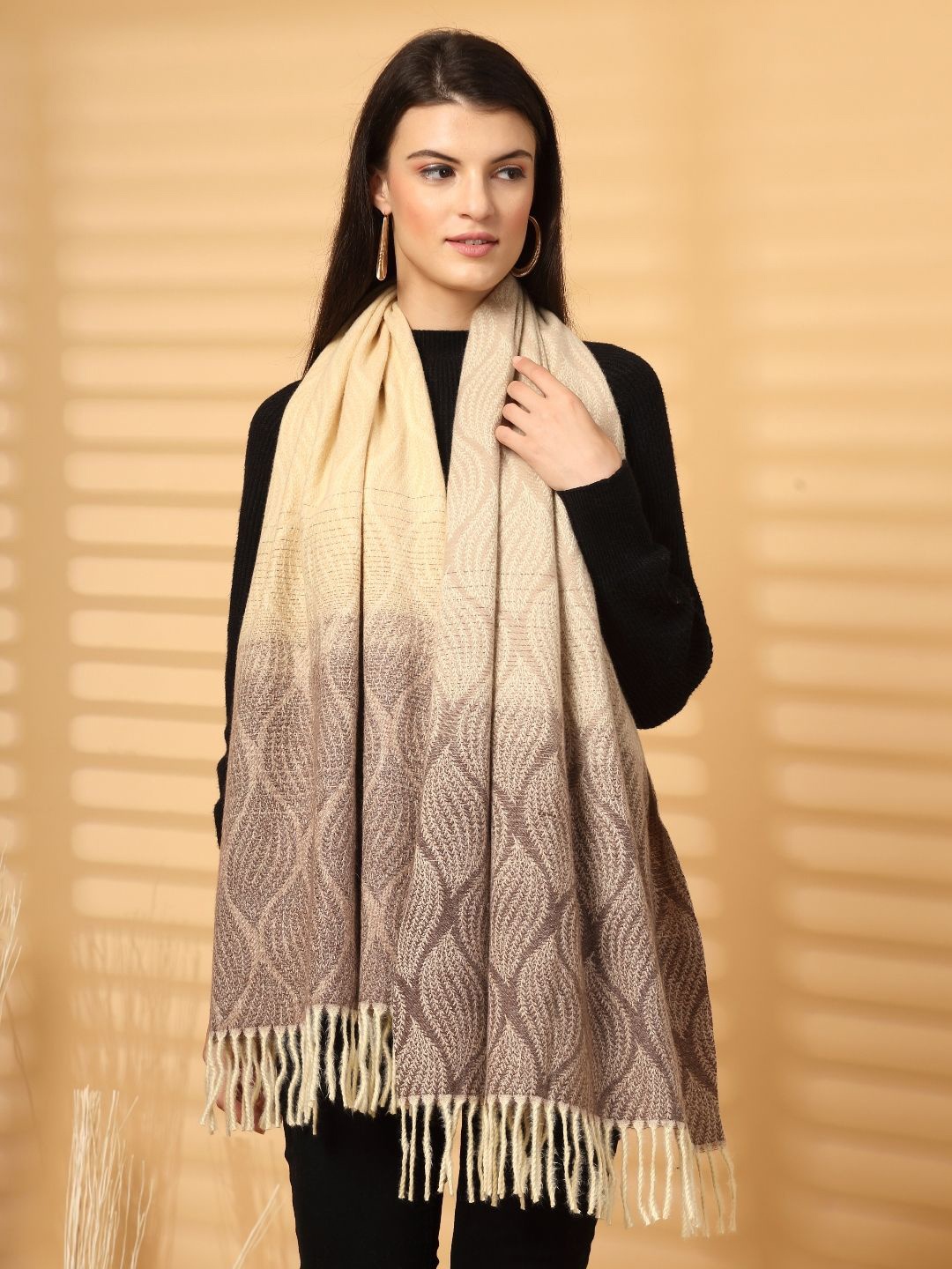 

Mafadeny Women Abstract Printed Stole, Beige