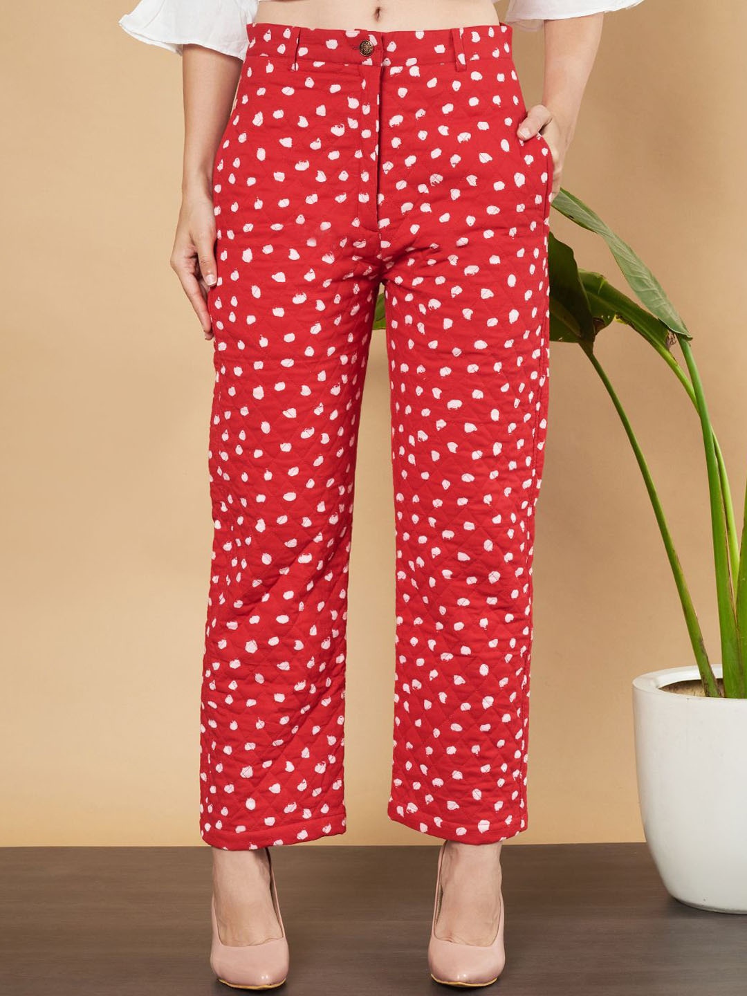 

COTLAND FASHION Women Printed High-Rise Winter Wear Trouser, Red