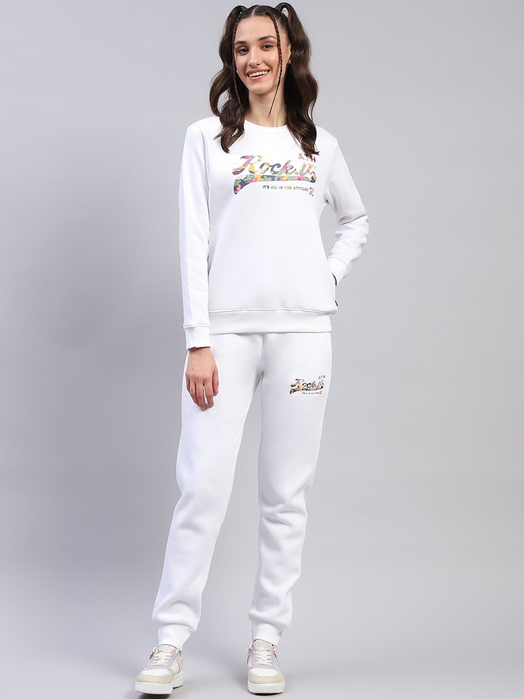 

rock.it Women Printed Mid-Rise Tracksuit, White