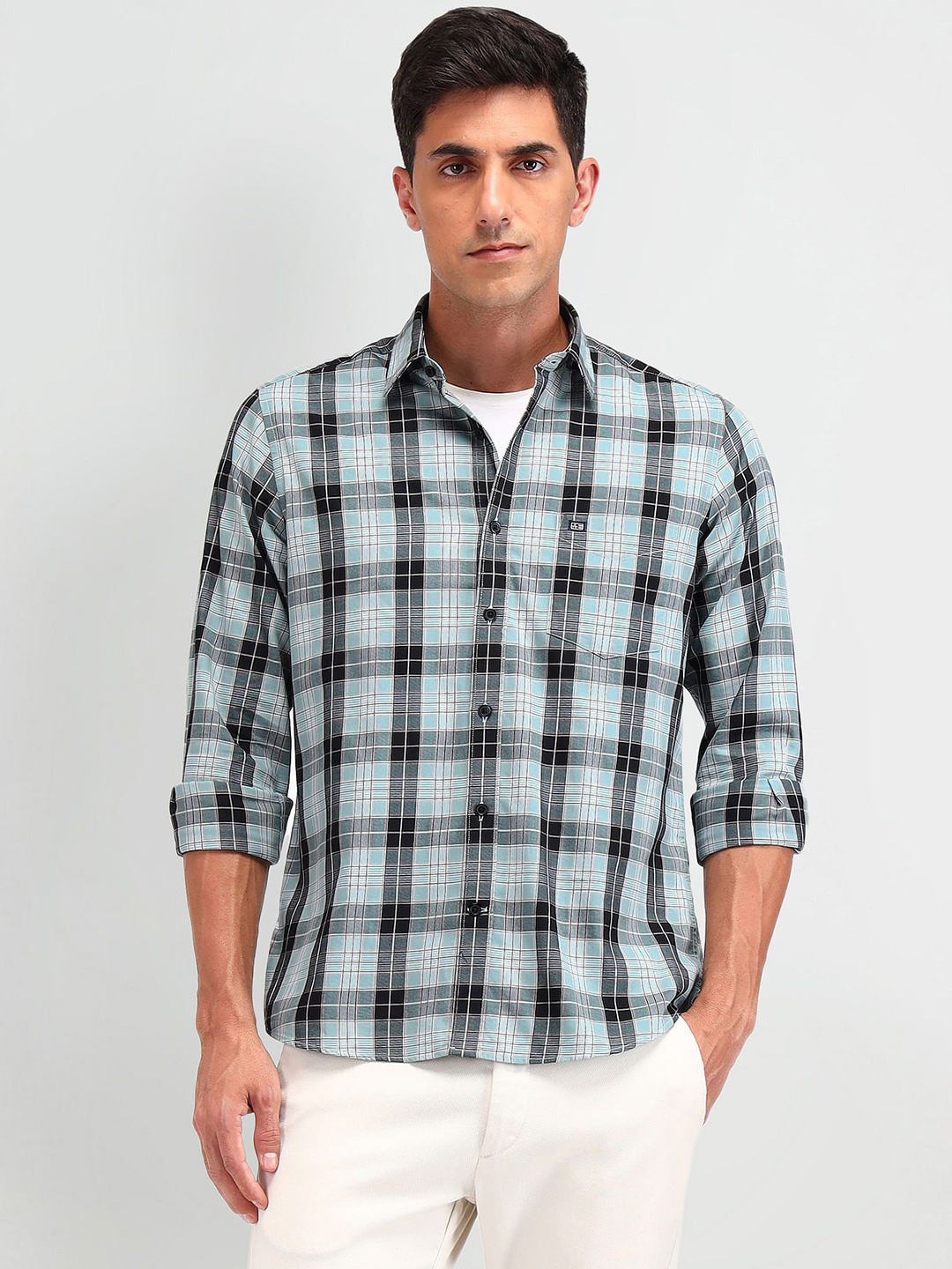 

Arrow Sport Men Slim Fit Tartan Checks Opaque Checked Casual Shirt, Green