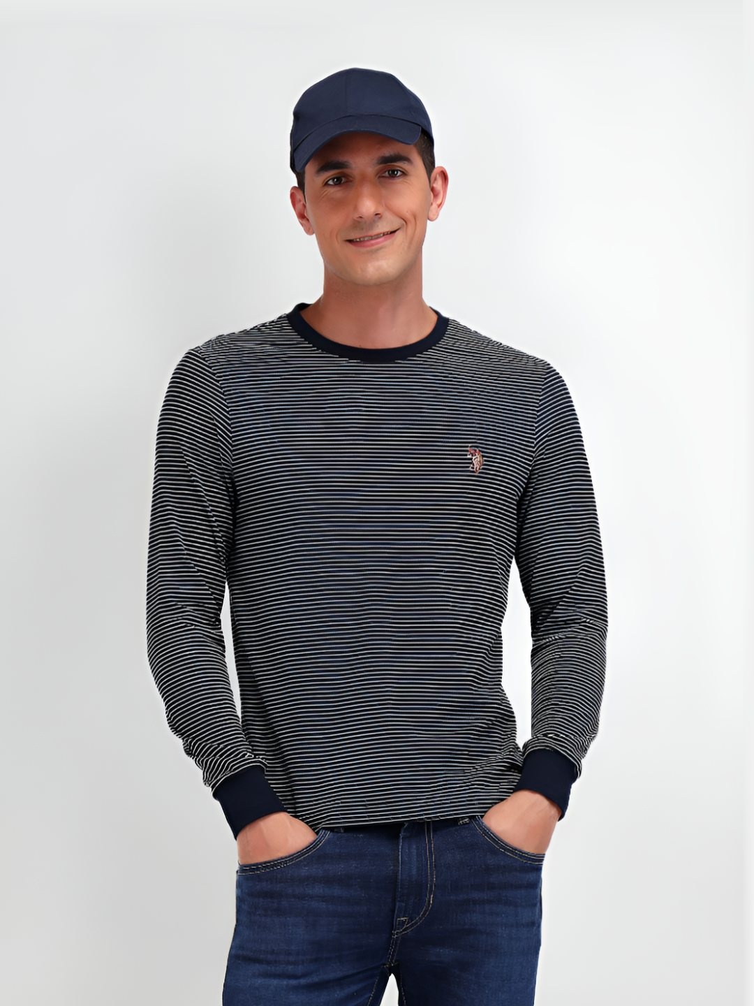 

U.S. Polo Assn. Denim Co. Men Striped Round Neck Cotton Slim Fit T-shirt, Navy blue