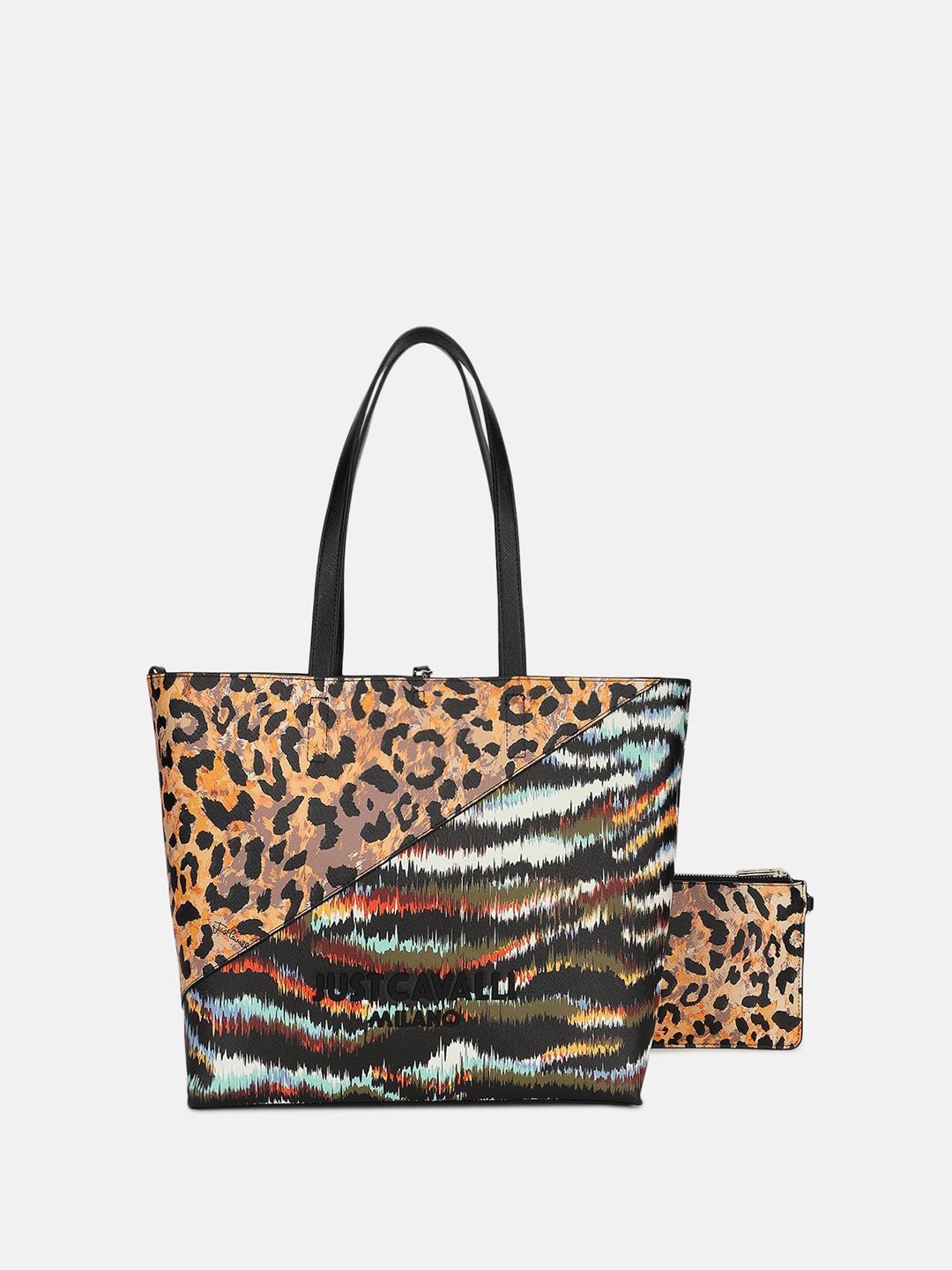 

Just Cavalli Women Animal Printed Shopper Tote Bag With Pouch, Brown