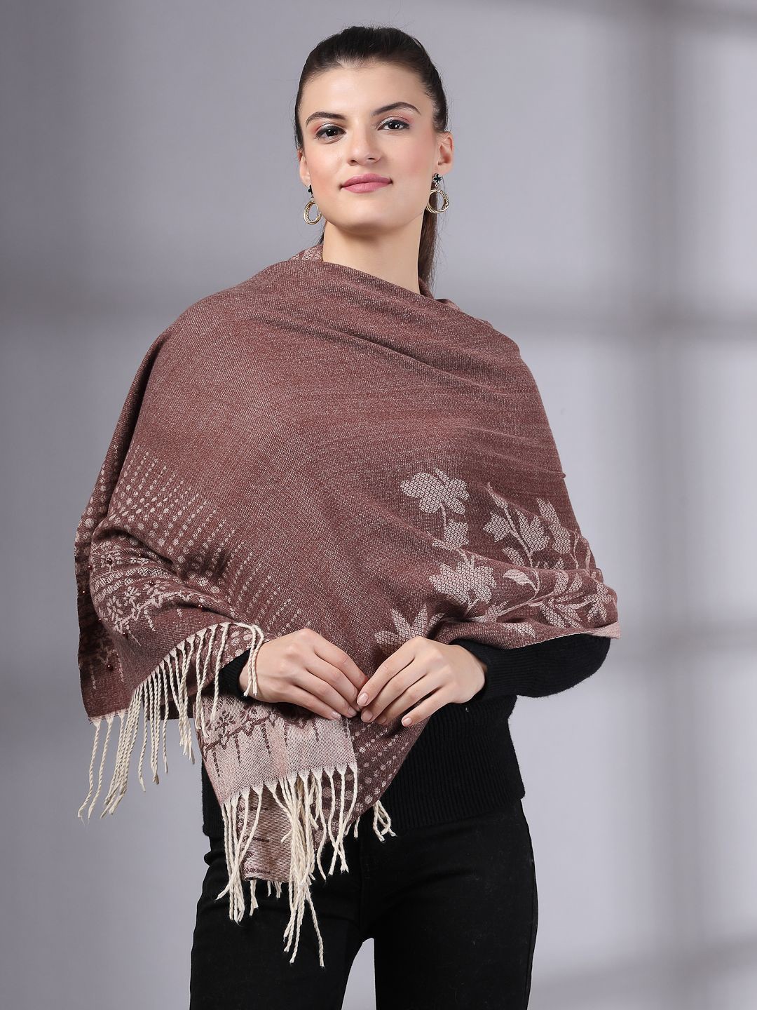 

Mafadeny Women Printed Winter Stole, Brown