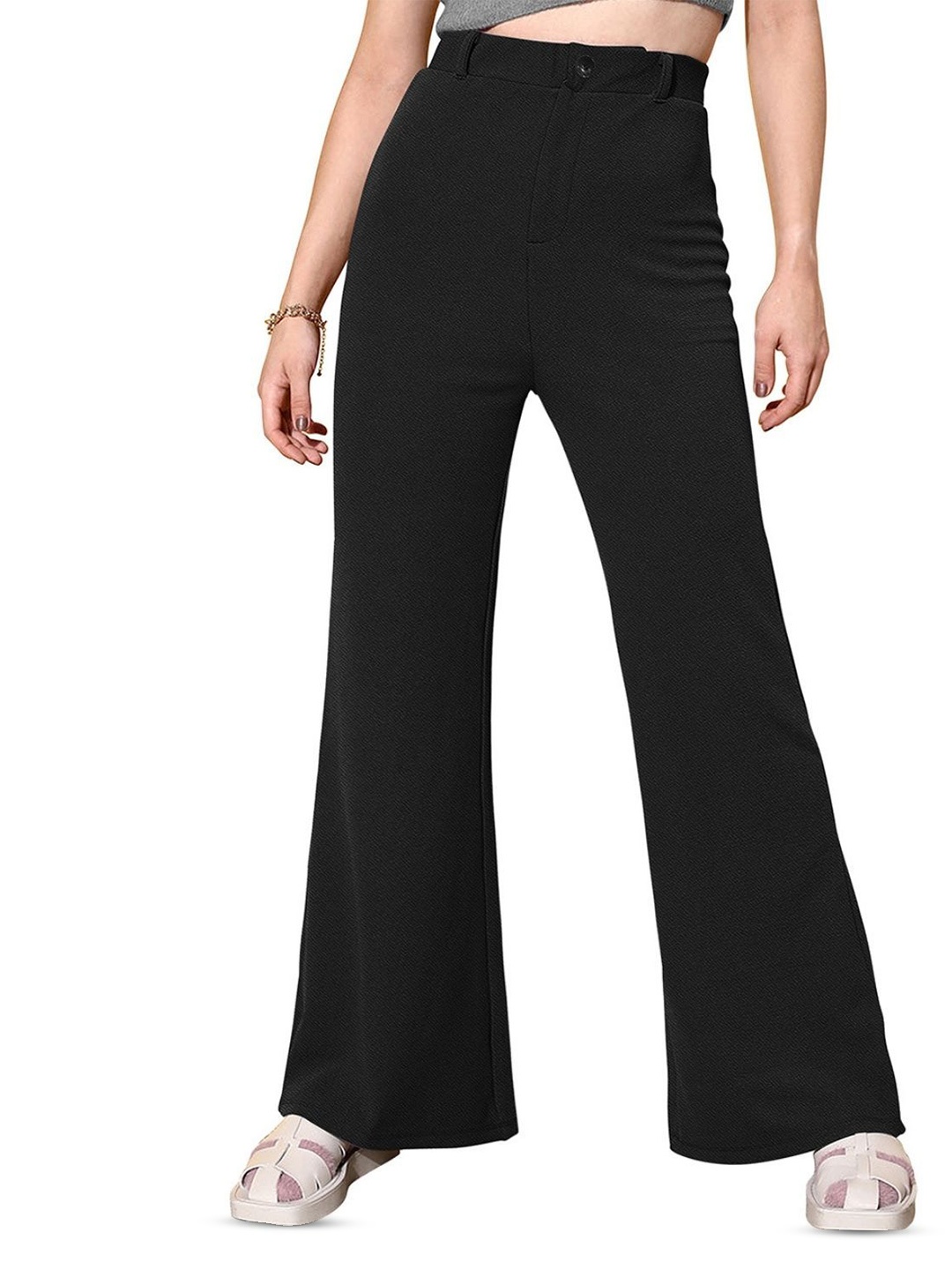 

ODETTE Women High-Rise Regular Fit Trousers, Black