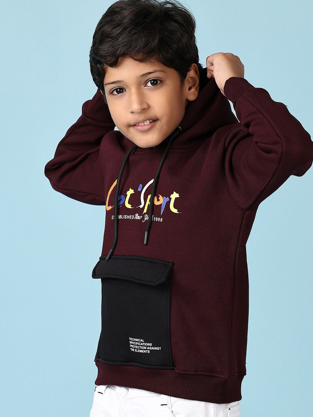 

V-Mart Boys Printed Hooded Cotton Sweatshirt, Maroon