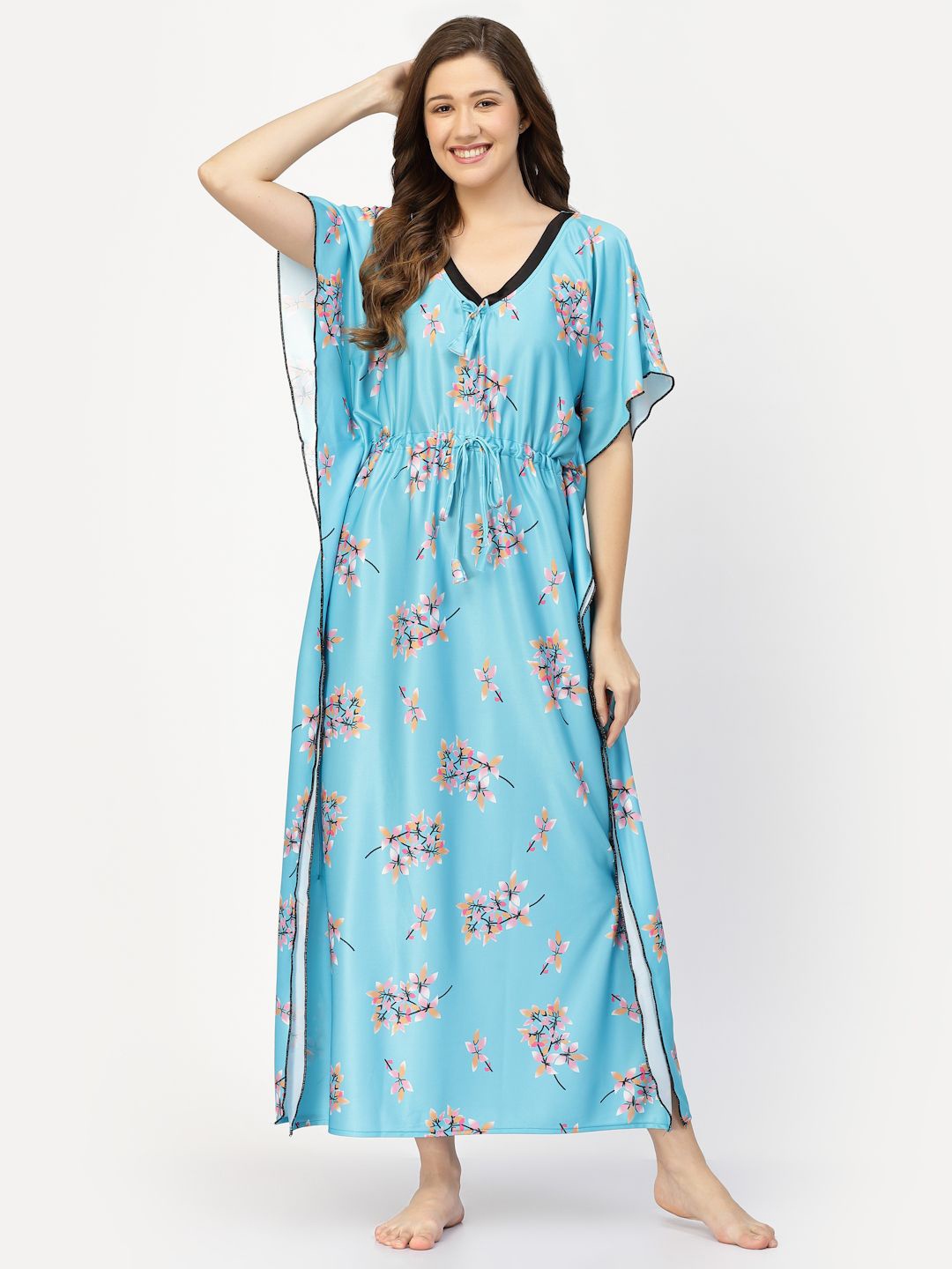 

CHUI MUI Floral Printed Maxi Kaftan Nightdress, Blue