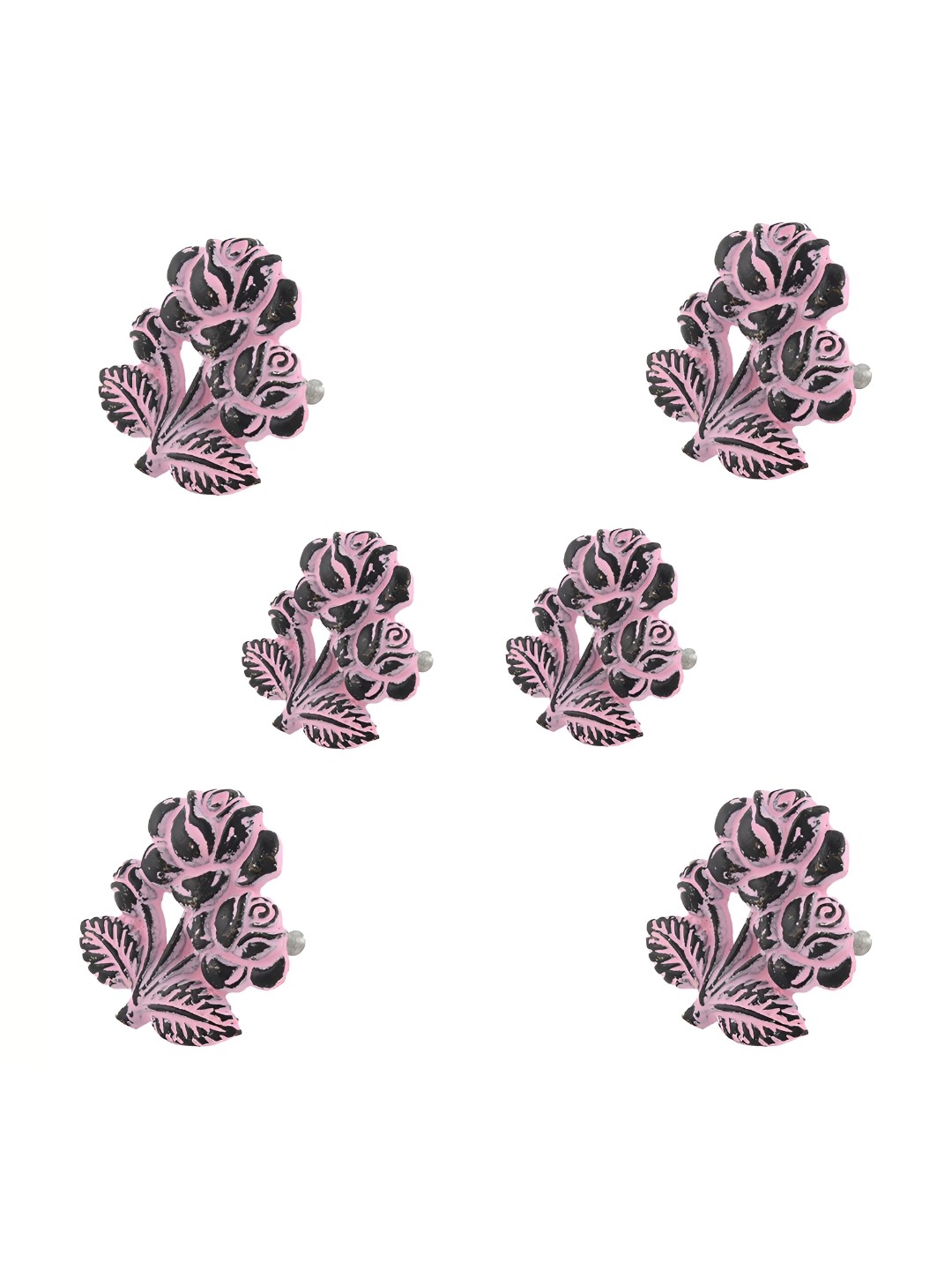 

Indianshelf 6-Pcs Pink & Black Printed Iron Rose Knobs