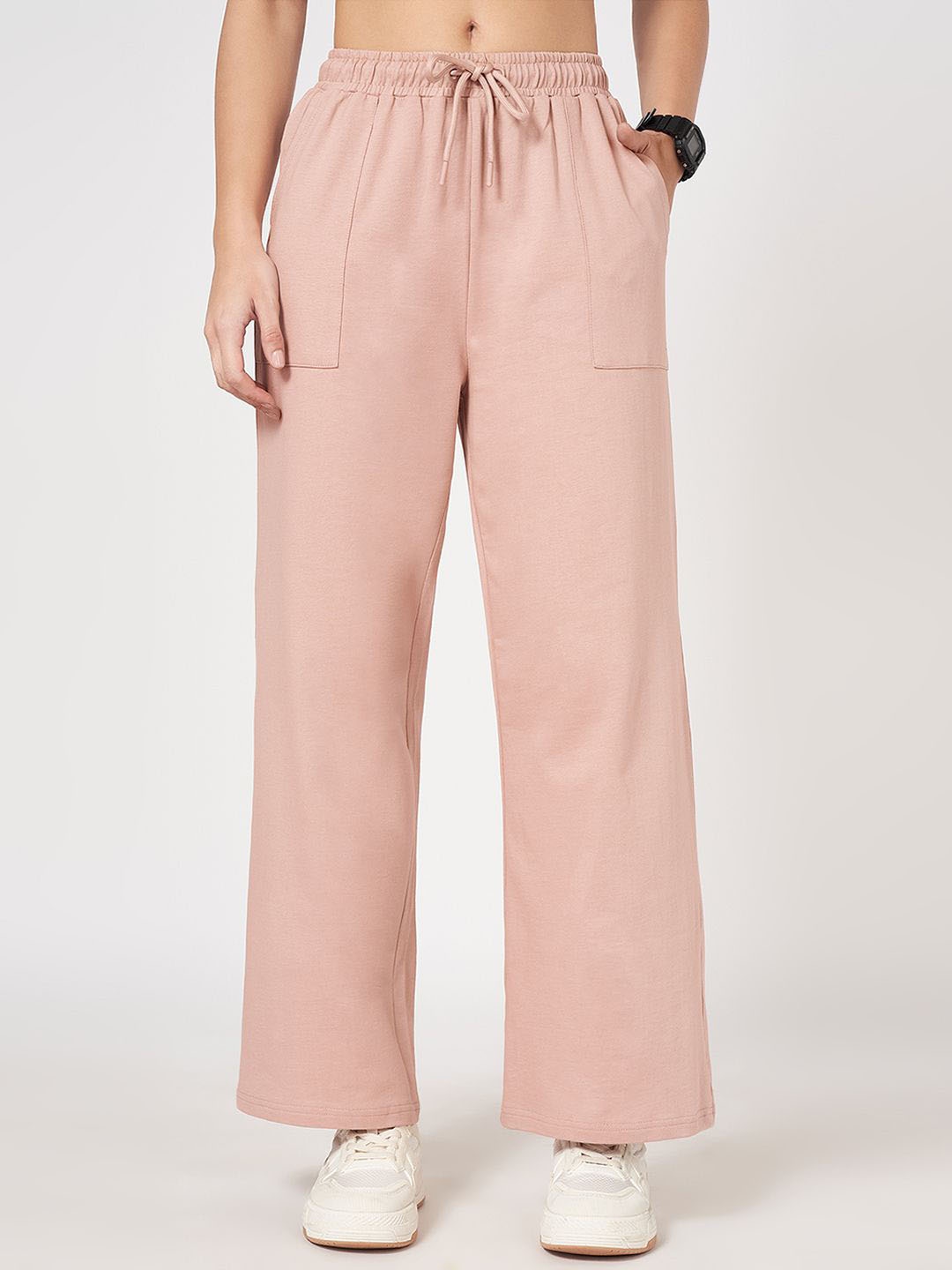

Ajile by Pantaloons Women Cotton Mid Rise Track Pants, Peach