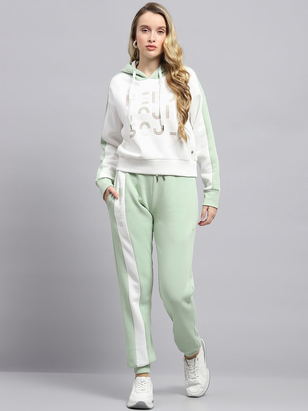 

Monte Carlo Women Typography Printed Hooded Neck Tracksuit, Green
