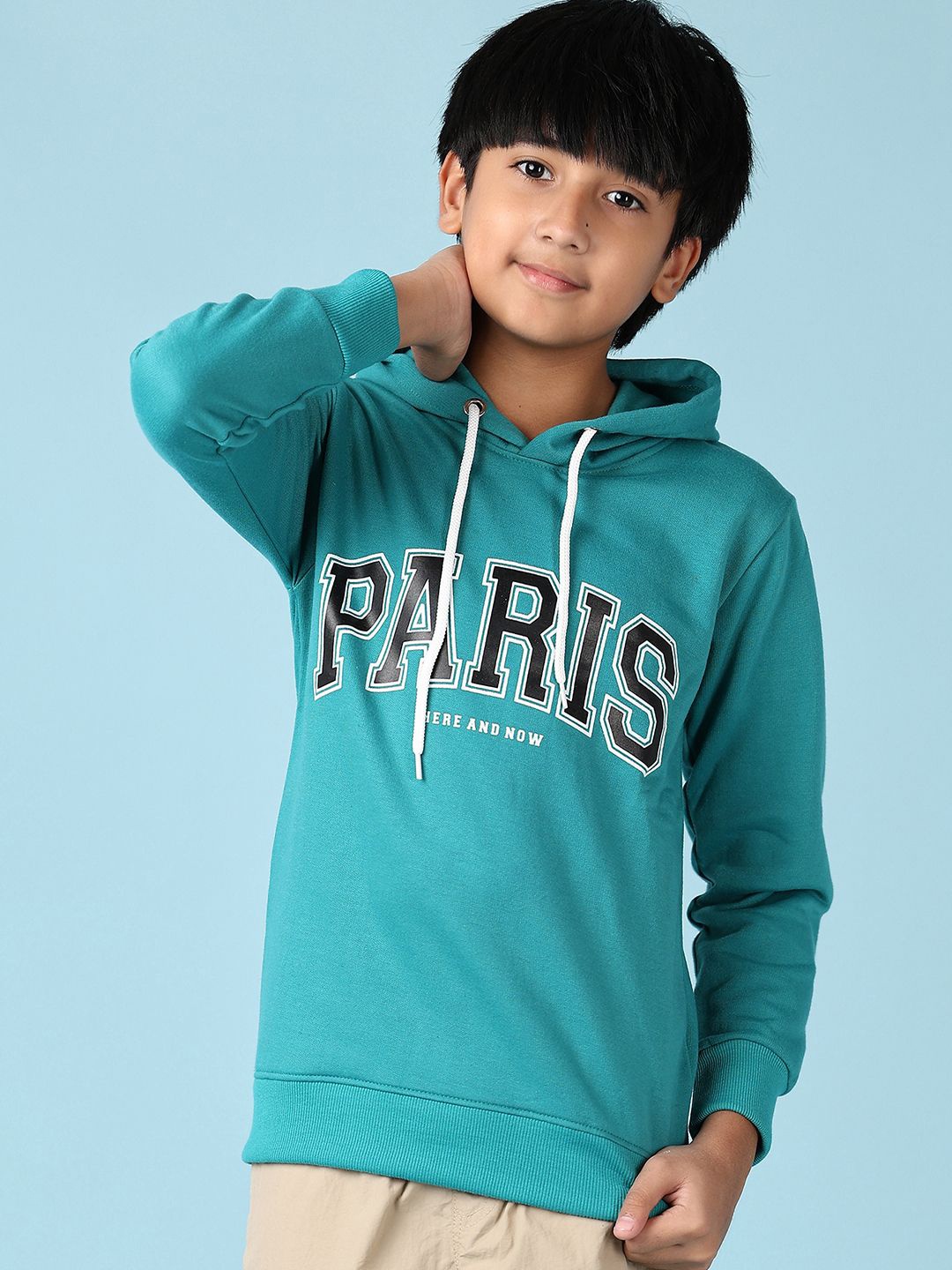 

V-Mart Boys Printed Hooded Sweatshirt, Green