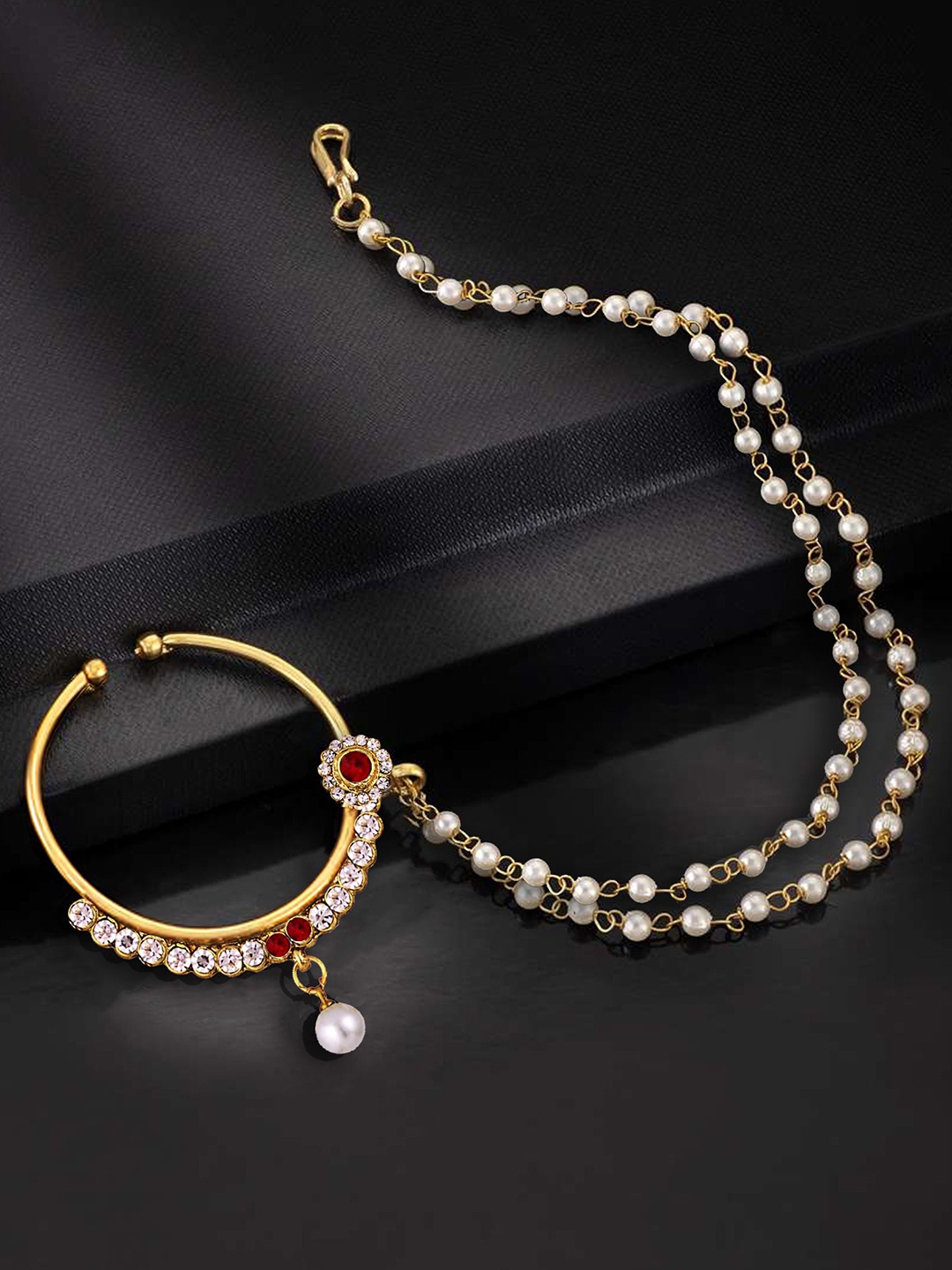 

LUCKY JEWELLERY 18K Gold-Plated Cubic Zirconia Chained Nosepin