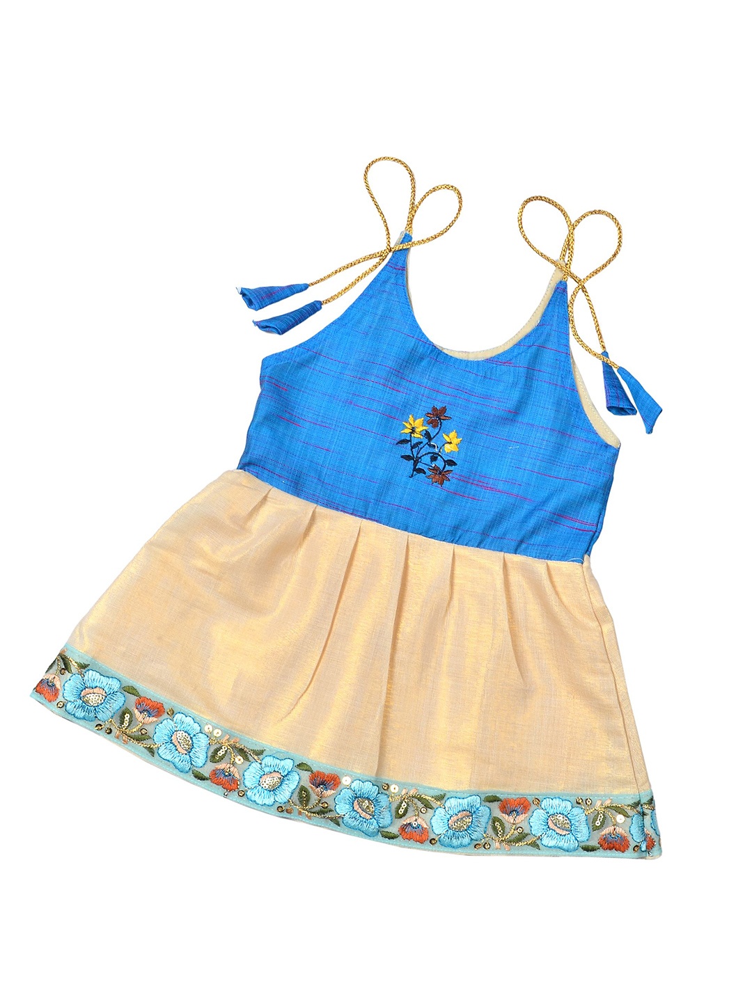 

BAESD Infant Girls Fit & Flare Kerala Kasavu Dress, Blue