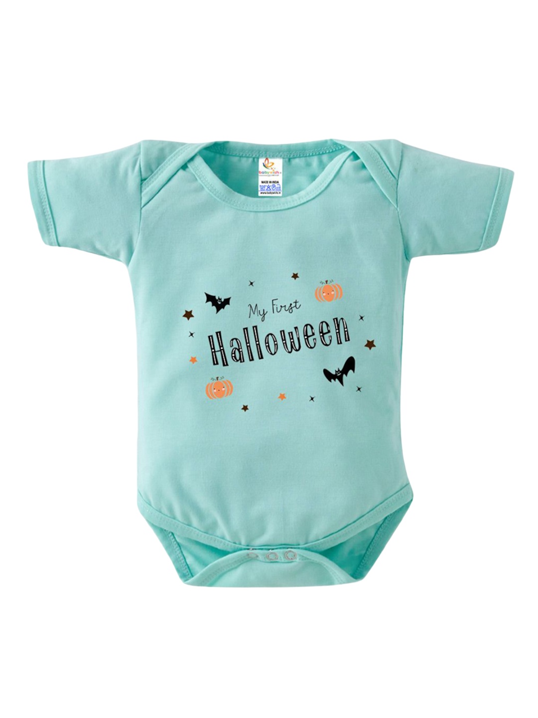 

Babywish Kids My First Halloween Printed Half Sleeve Bodysuit, Sea green
