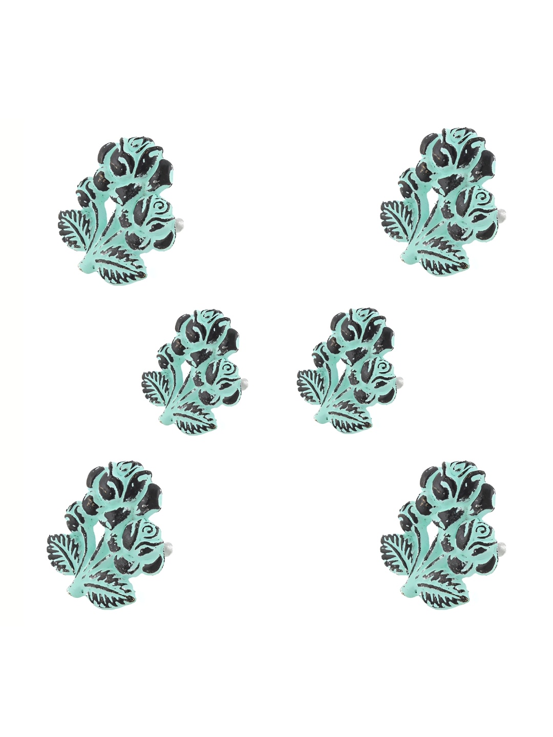 

Indianshelf 6-Pcs Turquoise Blue Textured Iron Rose Knobs