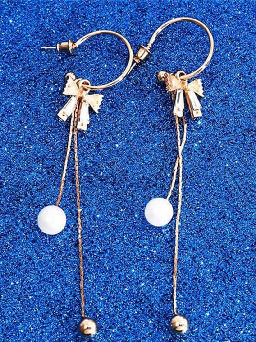

YU FASHIONS Gold-Plated Bow Knot Crystal Studded Drop Earrings