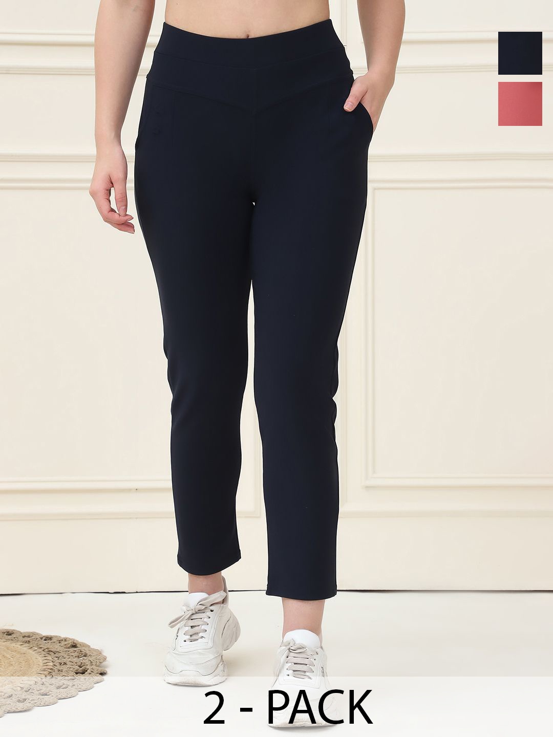 

GRACIT Women Pack Of 2 Skinny Fit Jeggings, Peach