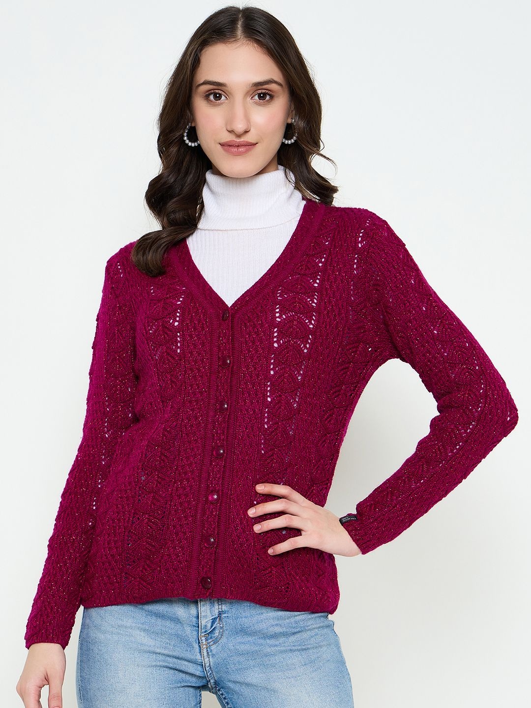 

CREATIVE LINE Women Self Design Cardigan, Brown