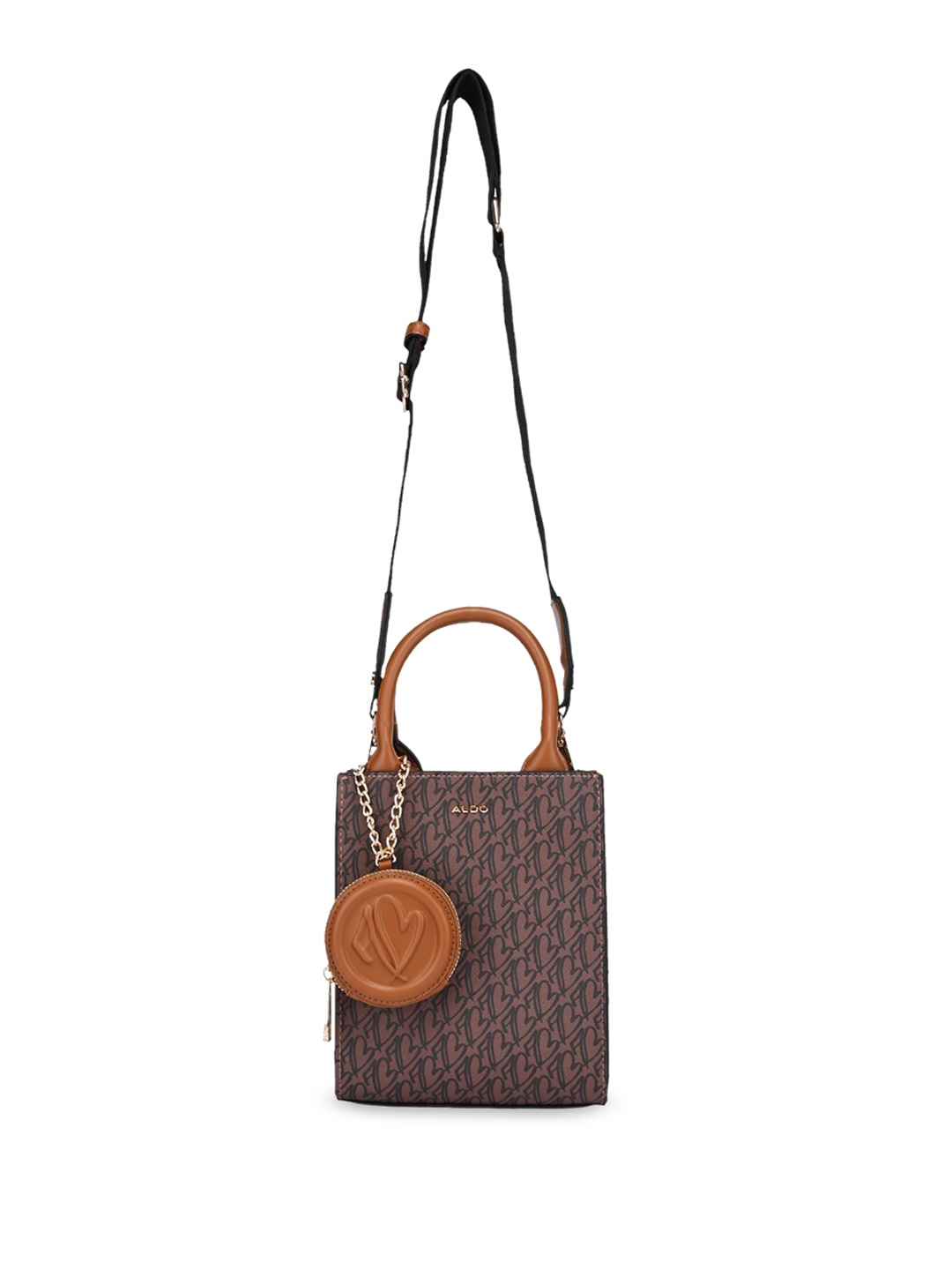 

ALDO Women Graphic Printed Structured Sling Bag With Pouch, Brown