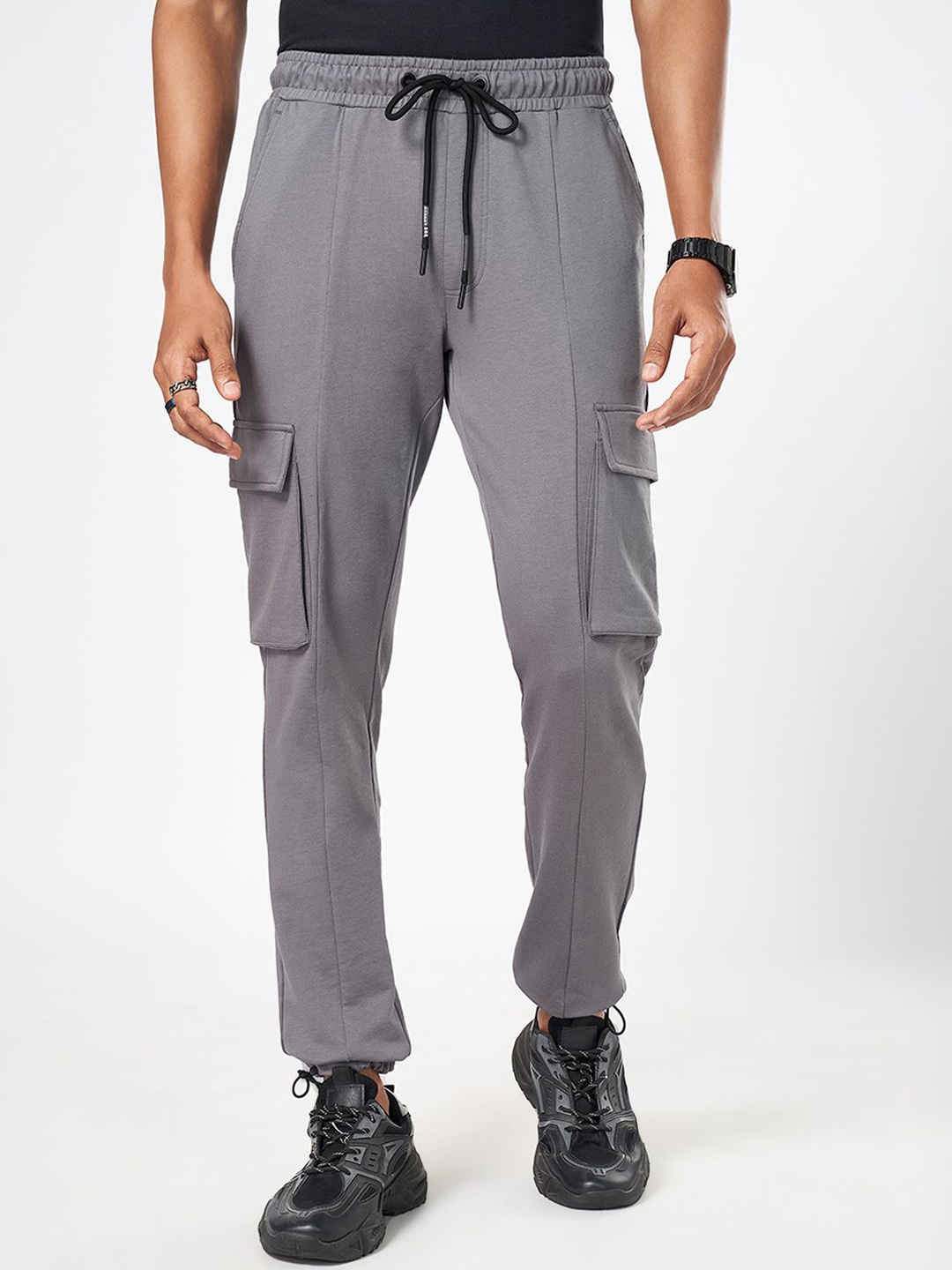 

Street 808 by Pantaloons Men Pure Cotton Mid Rise Joggers, Grey