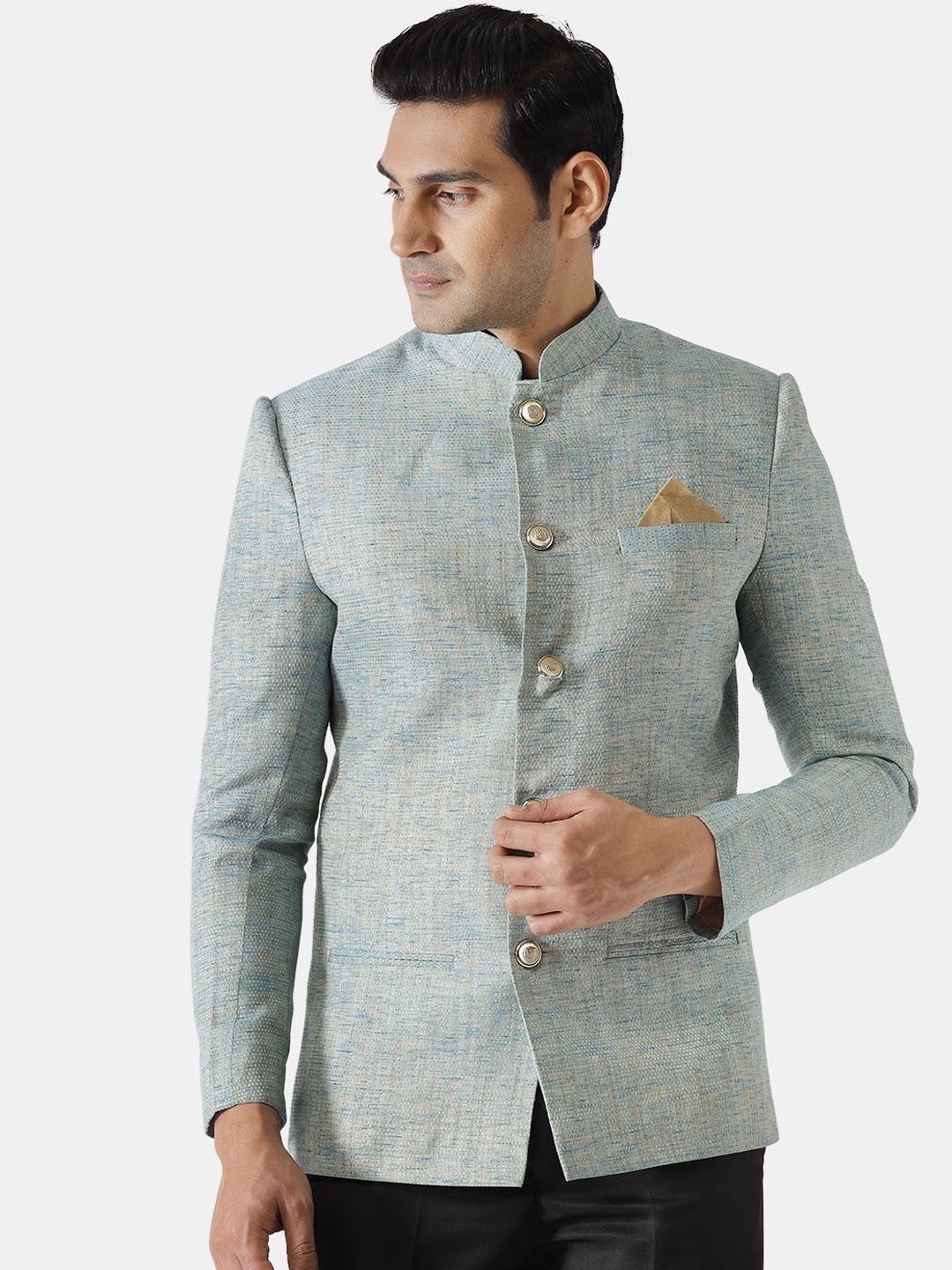 

KISAH Self Design Bandhgala Blazers, Blue