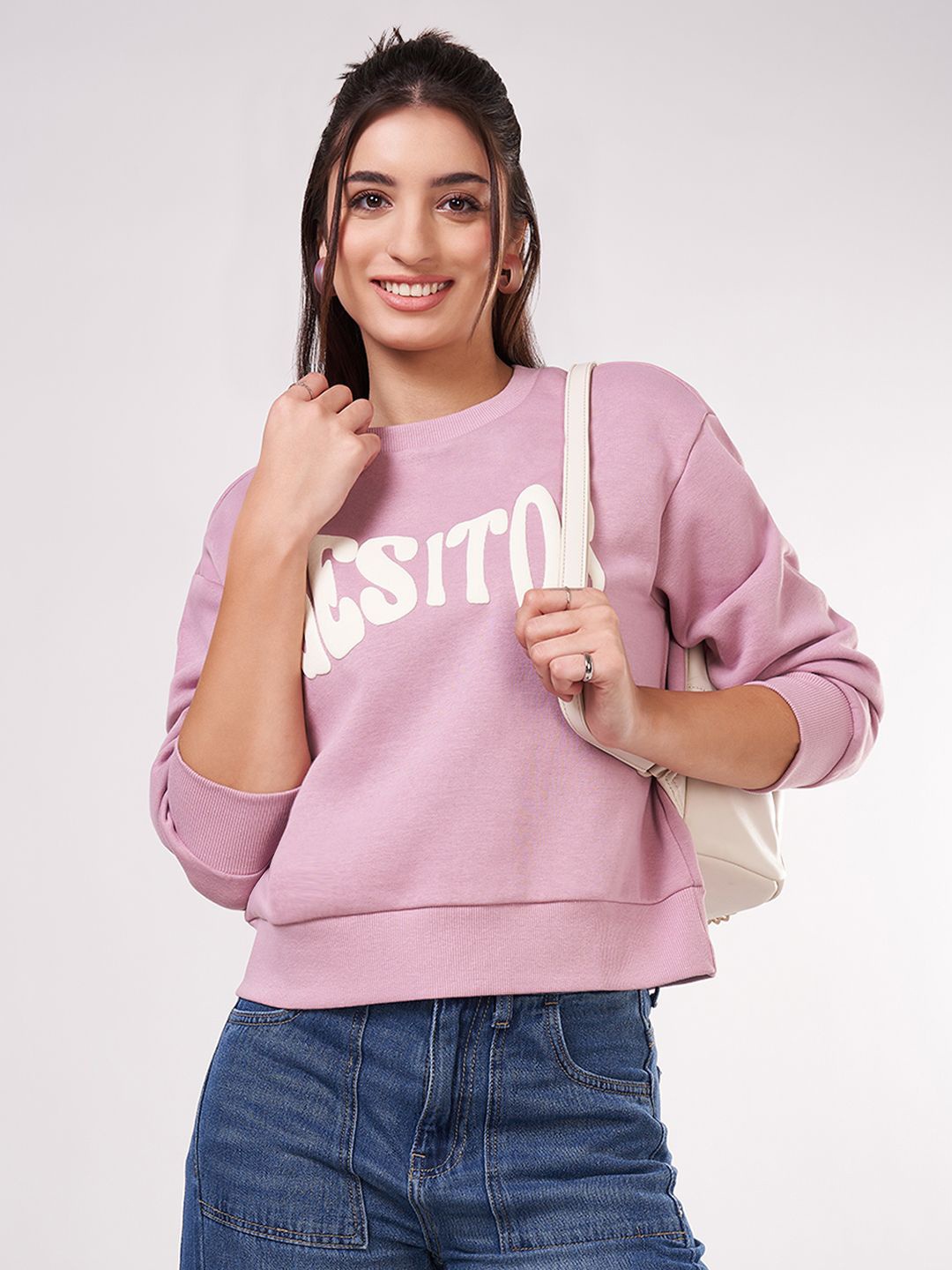 

People Women Typography Cotton Round Neck Long Sleeves Sweatshirt, Lavender