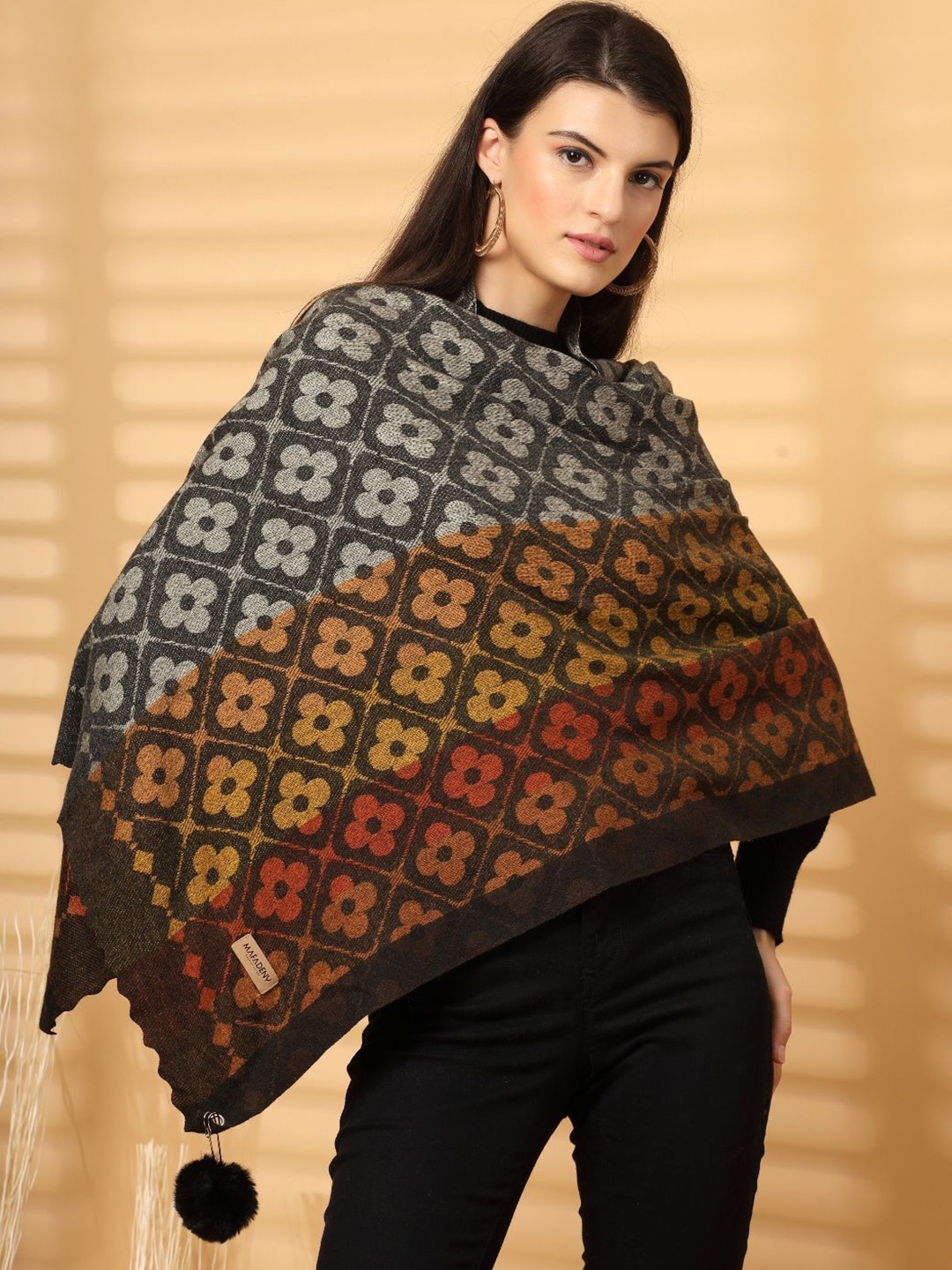

Mafadeny Women Printed Winter Stole, Black