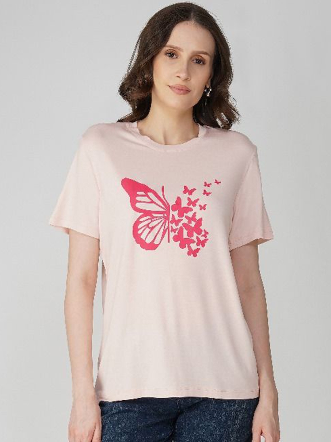 

Avor Lifestyle Women Graphic Printed Round Neck T-shirt, Pink