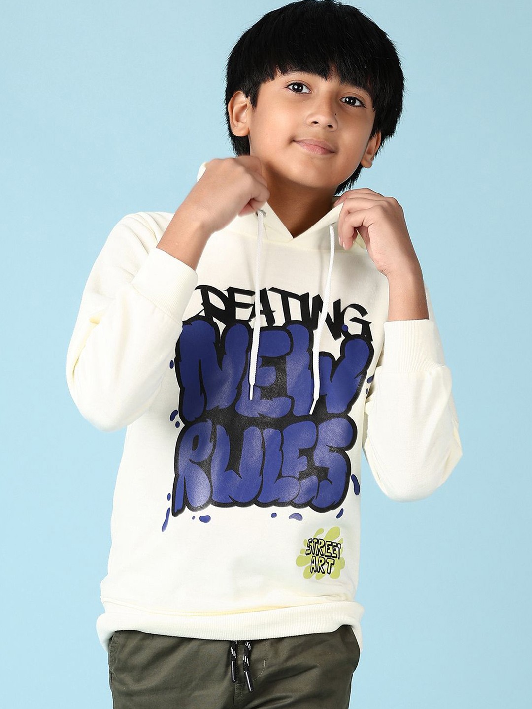 

V-Mart Boys Cotton Printed Hood Long Sleeves Pullover Sweatshirt, Cream