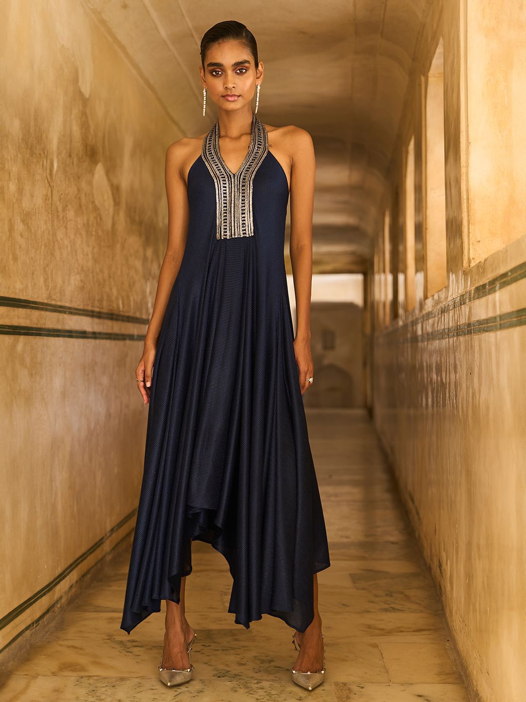 

Dash and Dot Women Halter Neck Maxi Dress, Blue