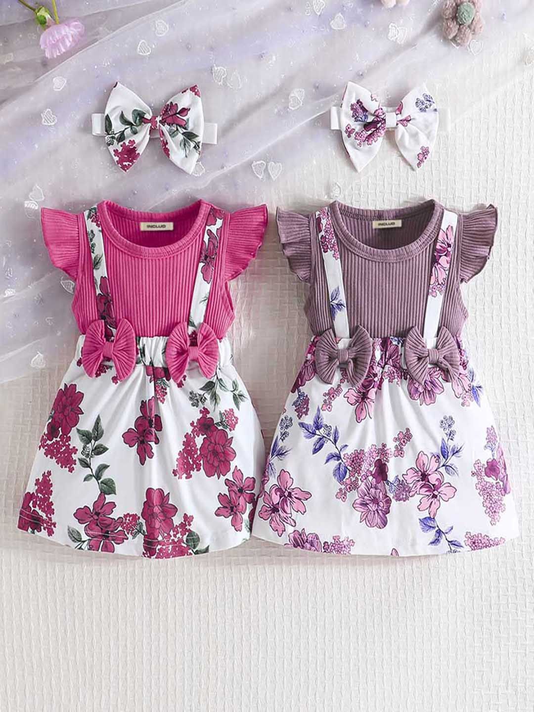 

INCLUD Girls Pack of 2 Floral Print Flared Sleeve Fit & Flare Dress, Multi